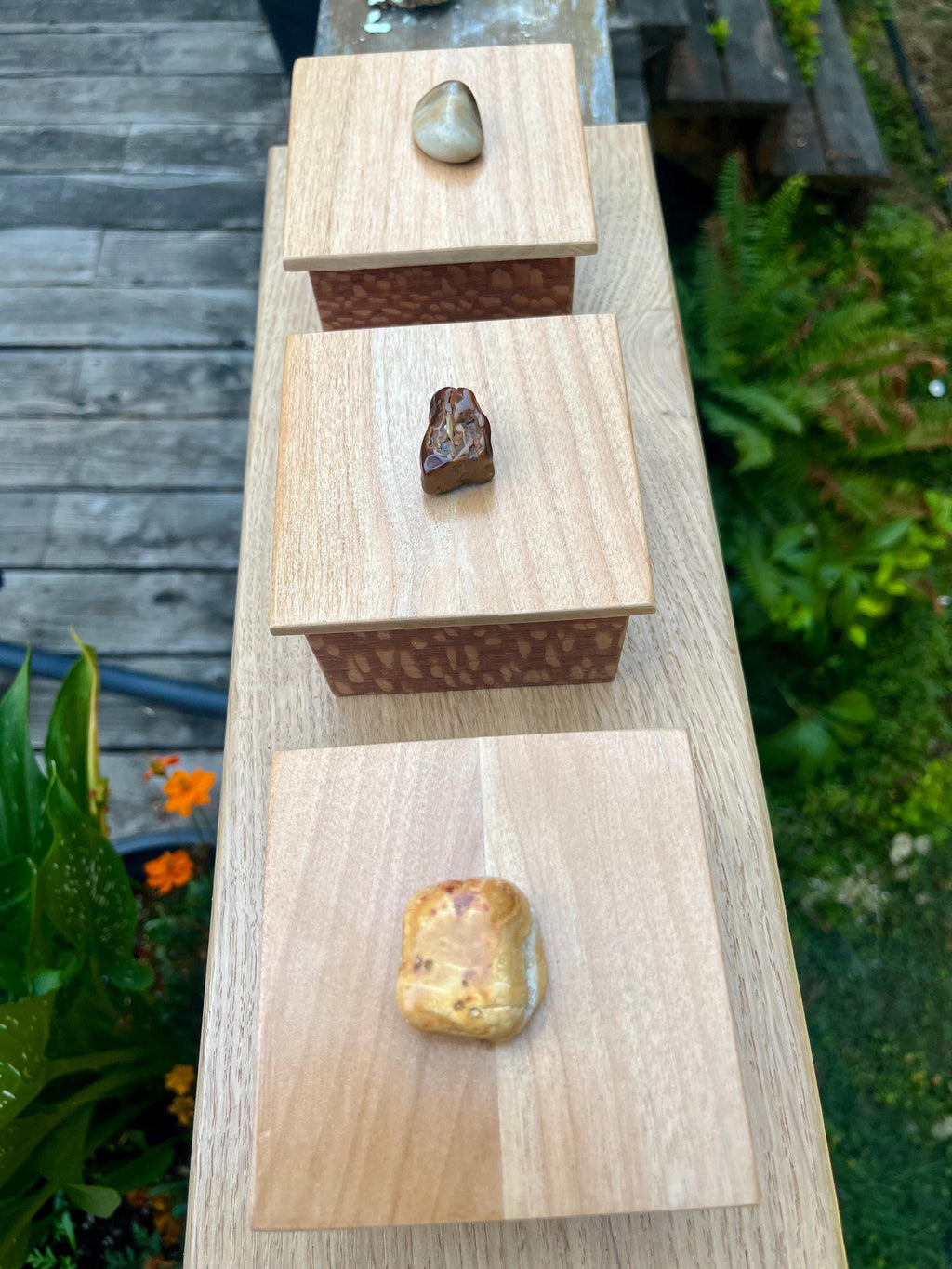 Handmade Leopardwood Box Set: Oregon Agate Pulls, Oak Tray