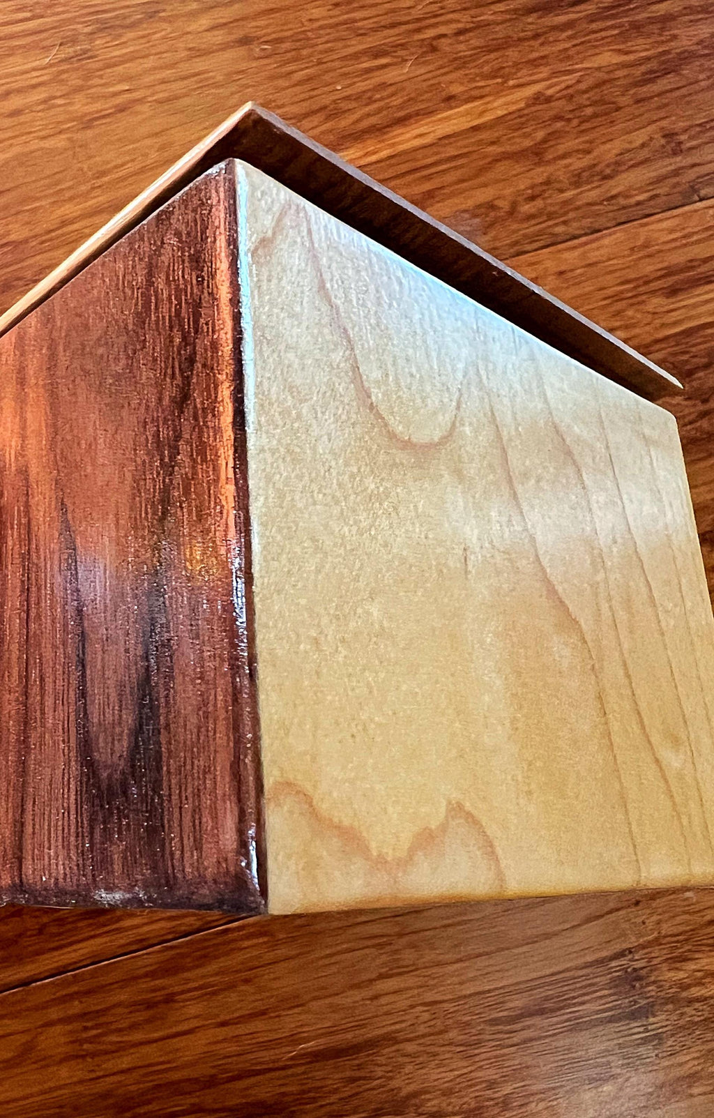 Handmade 5-Wood Keepsake Box: Black Sparkle Felt Lining, Tung Oil Finish