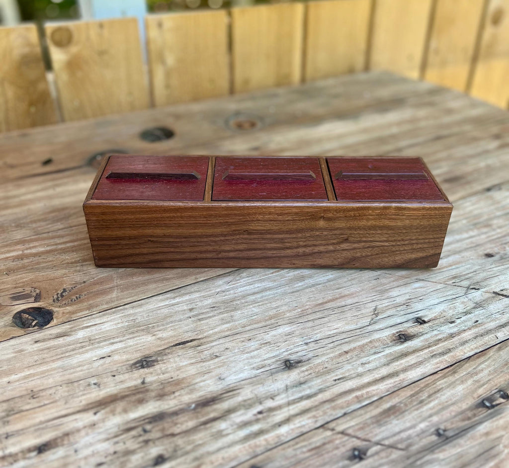 Handmade Walnut & Purpleheart Jewelry Box: Locally Grown Wood, Unique Design