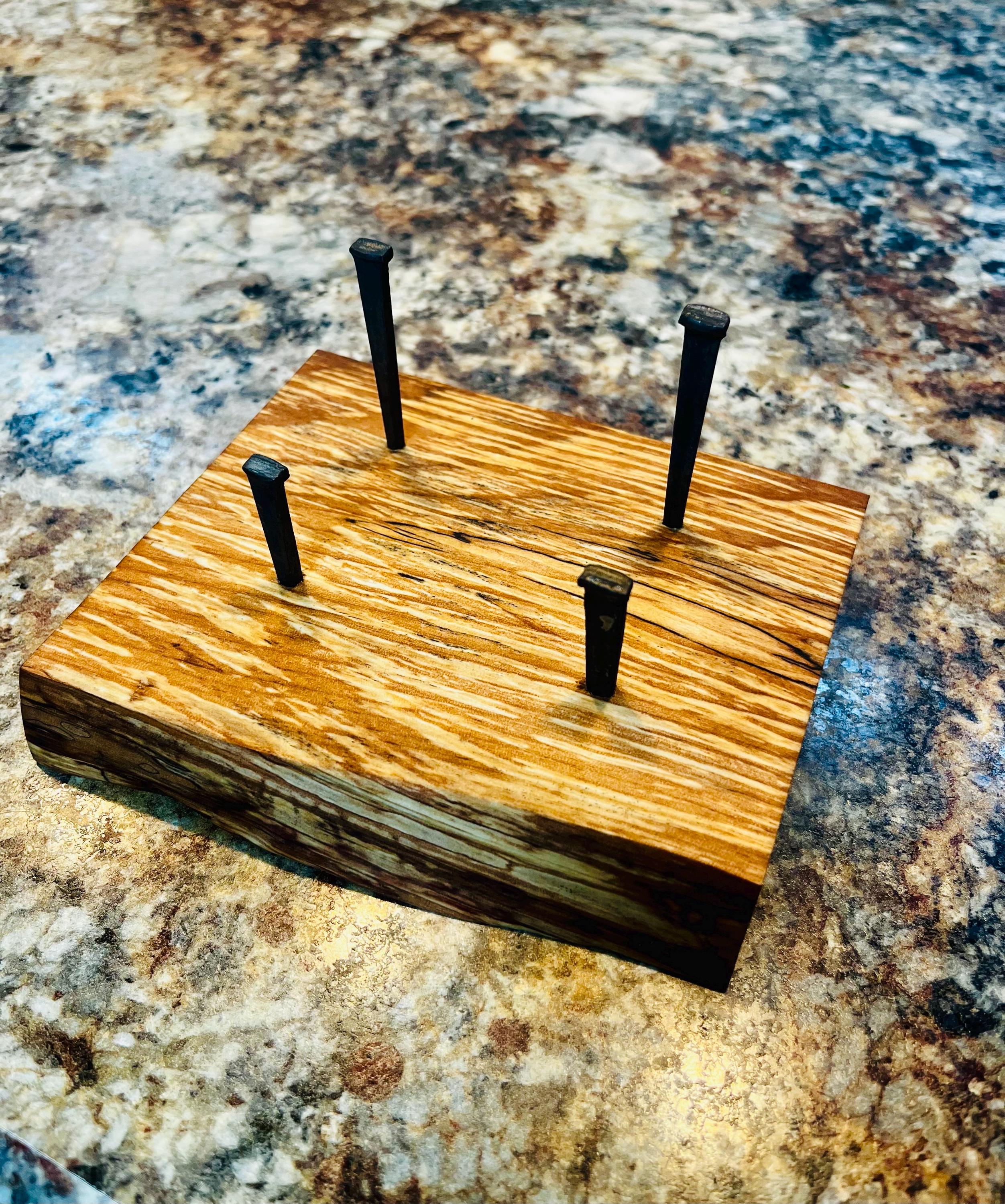 Live-Edge Apple Wood Business Card Holder: Handmade Desk Decor with Antique Nails
