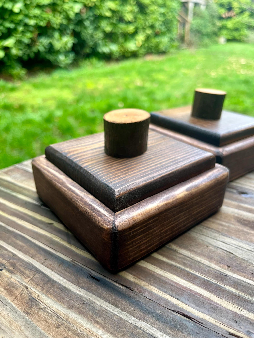 Handmade Spruce Wood Jewelry Box Set – Rustic Plum Wood Pulls, Purple Felt