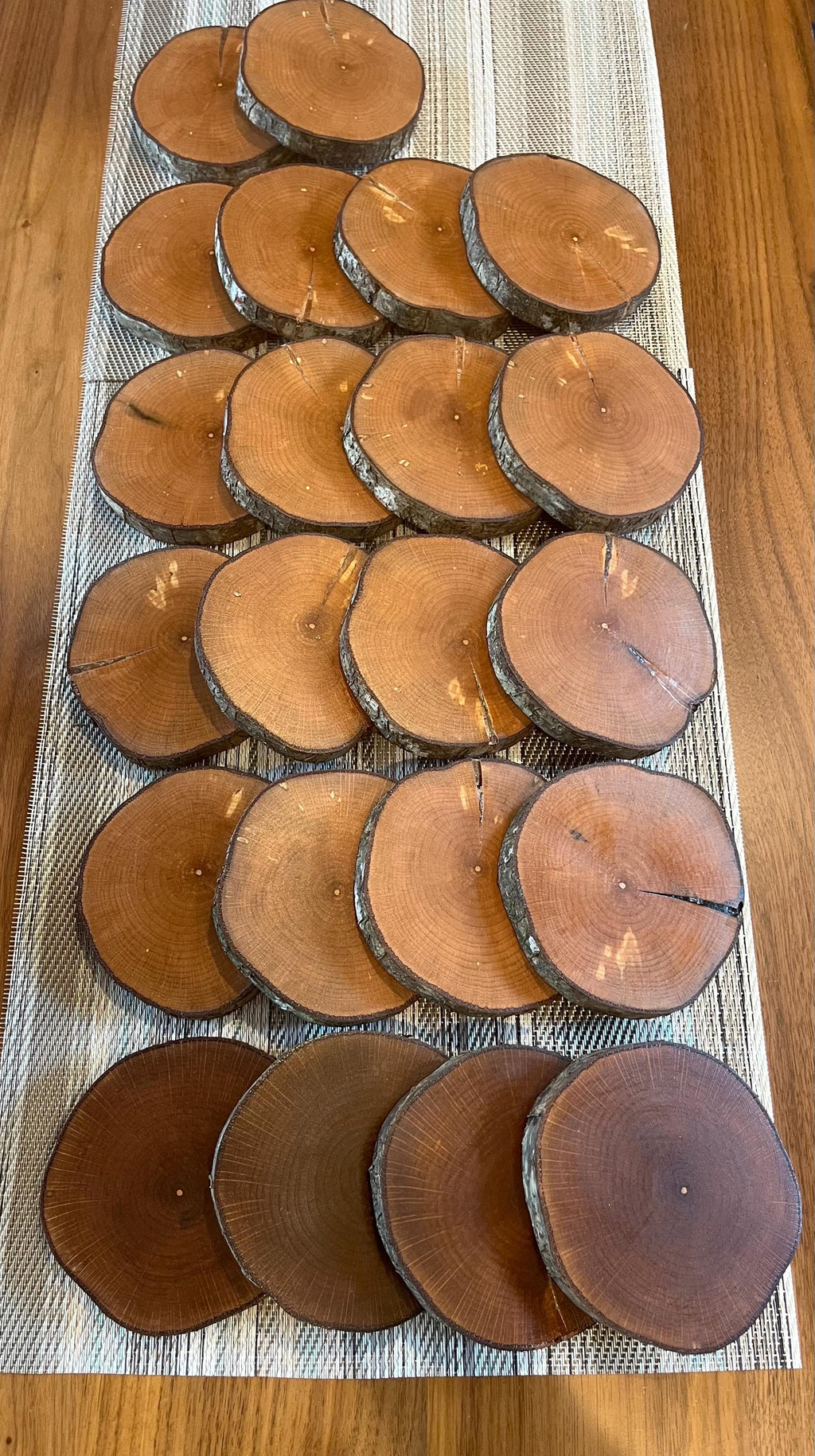 Live-Edge Wood Coasters: Rustic Hazelnut Tree Slices, Set of 4