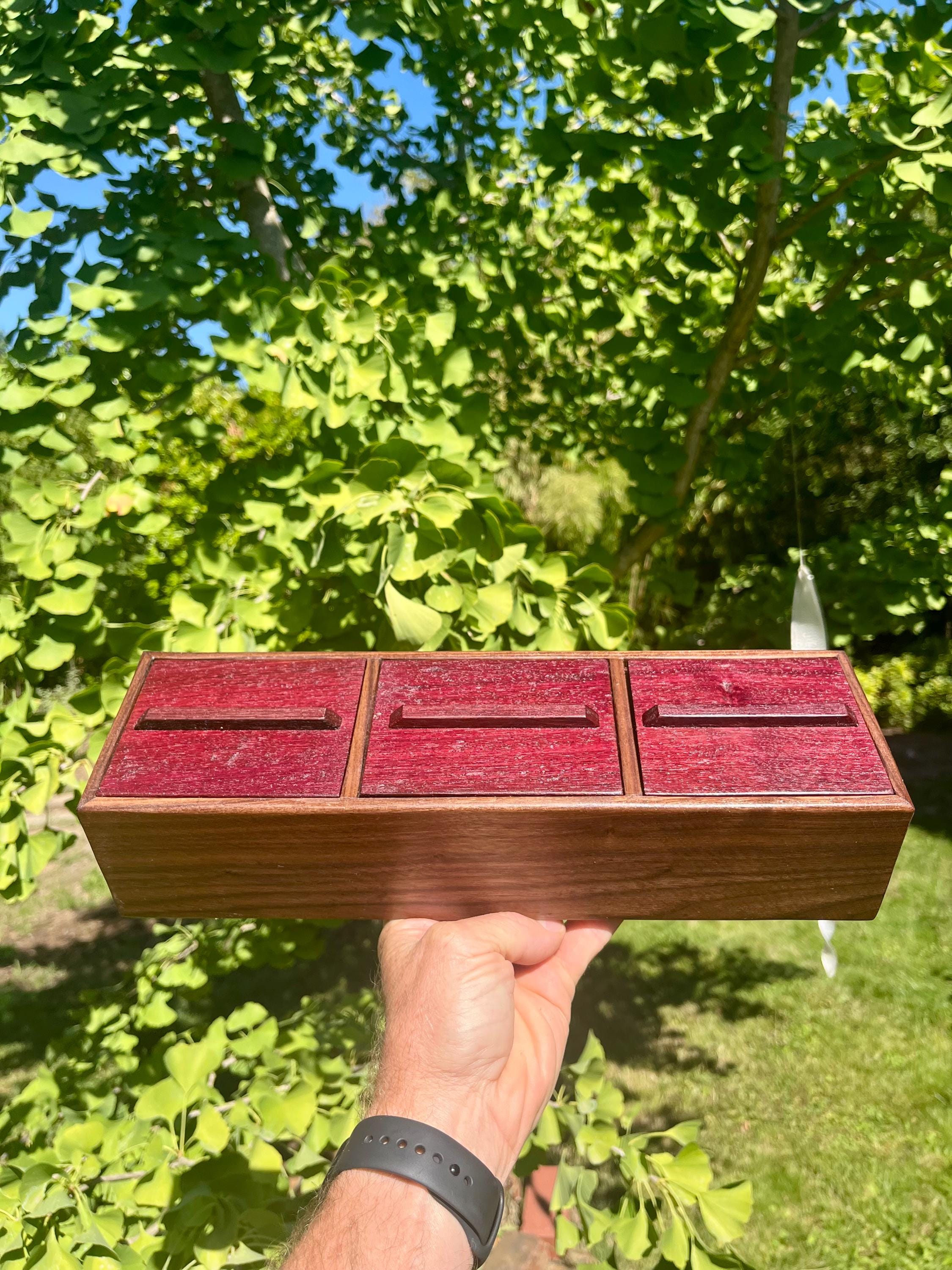 Handmade Walnut & Purpleheart Jewelry Box: Locally Grown Wood, Unique Design