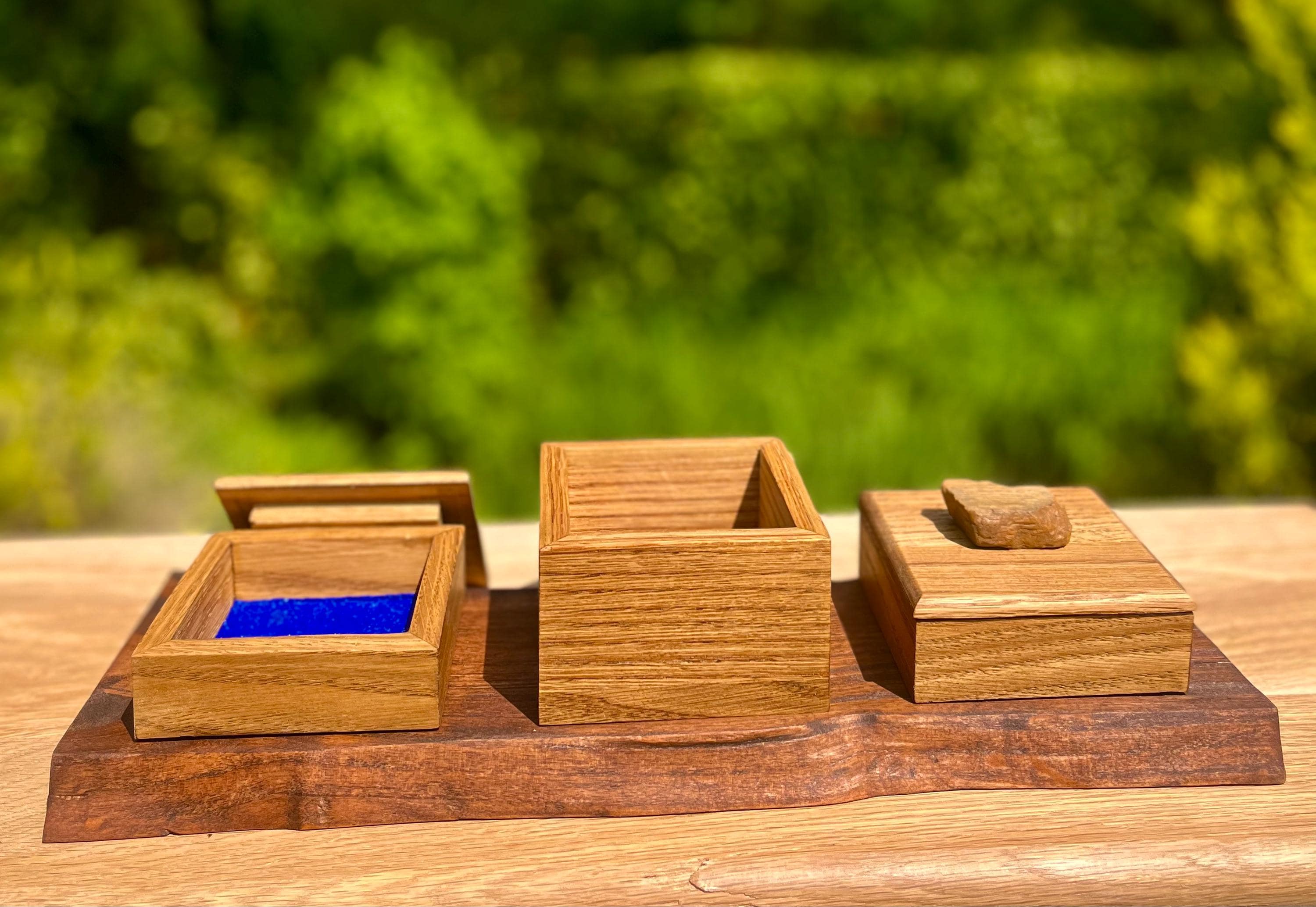Oak 3-Box Set: Petrified Wood Pulls, Live-Edge Alder Tray