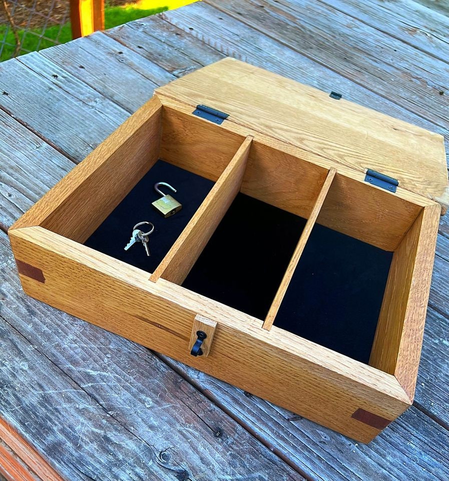 Solid Oak Locking Storage Box: Ipe Inlays, Felt Lined