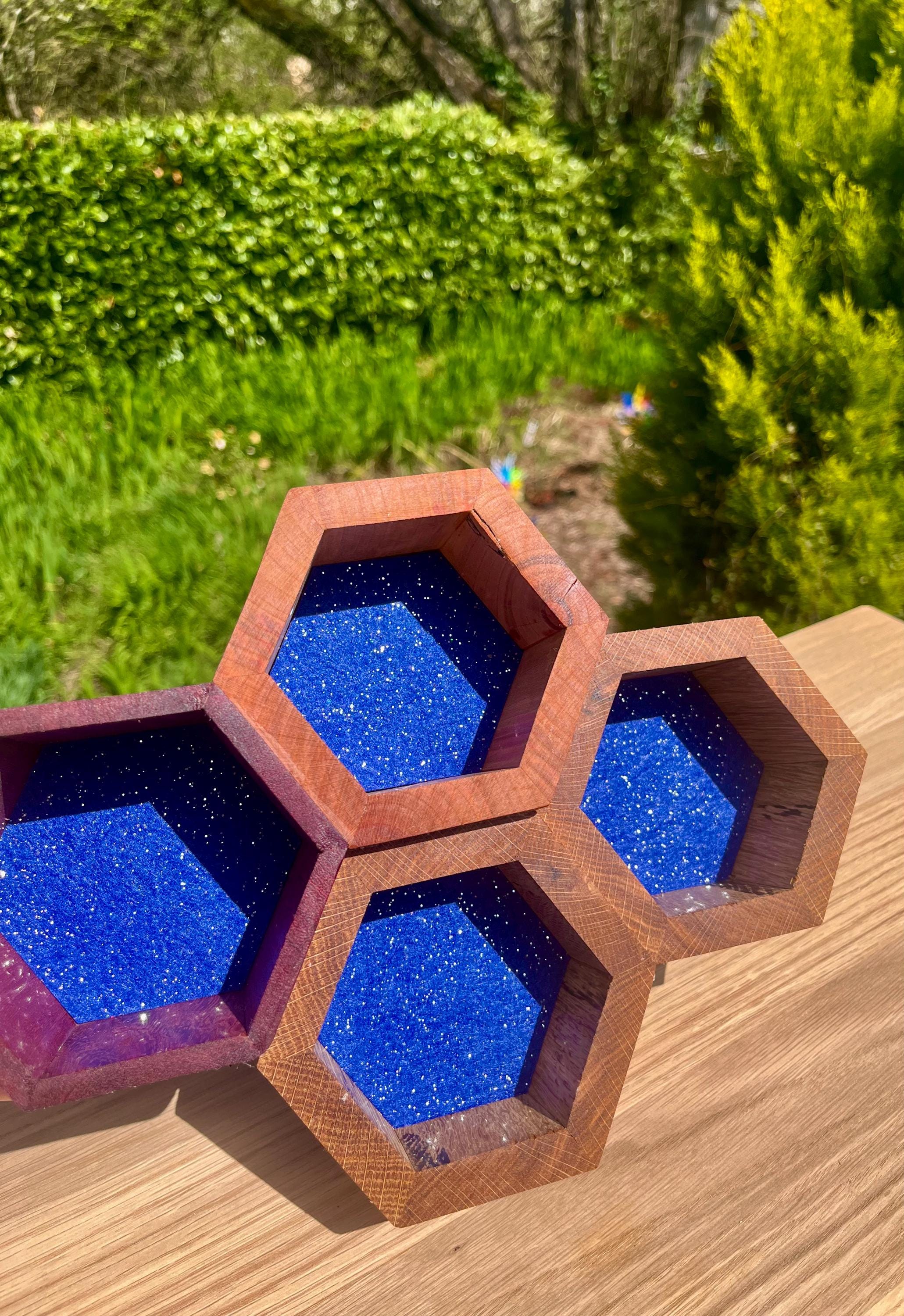 Honeycomb Jewelry Box: Purpleheart, Plum & Oak with Agate Lids