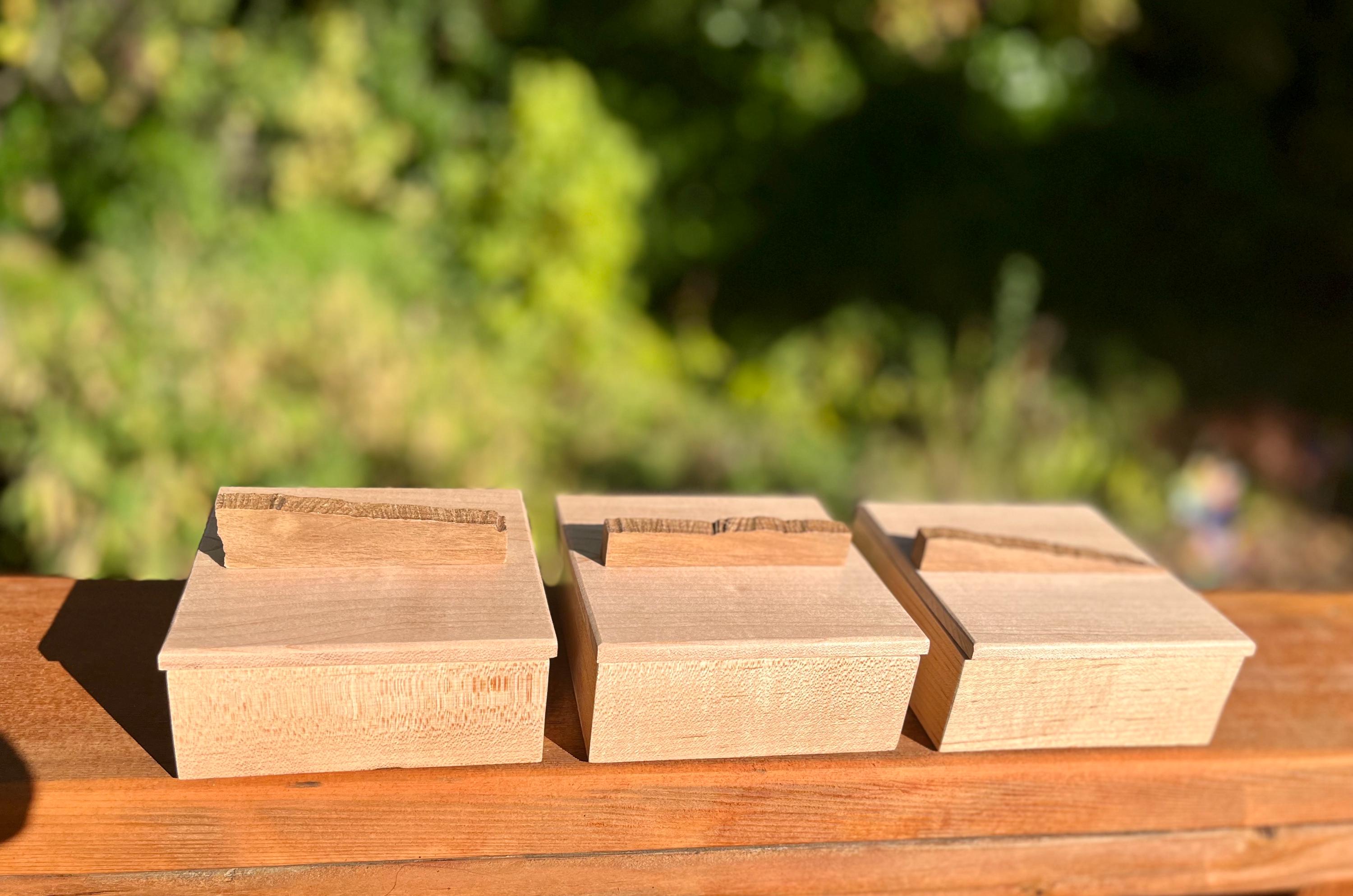 Handmade Maple Storage Boxes Set: Rustic Walnut Pulls, Oregon Wood Decor