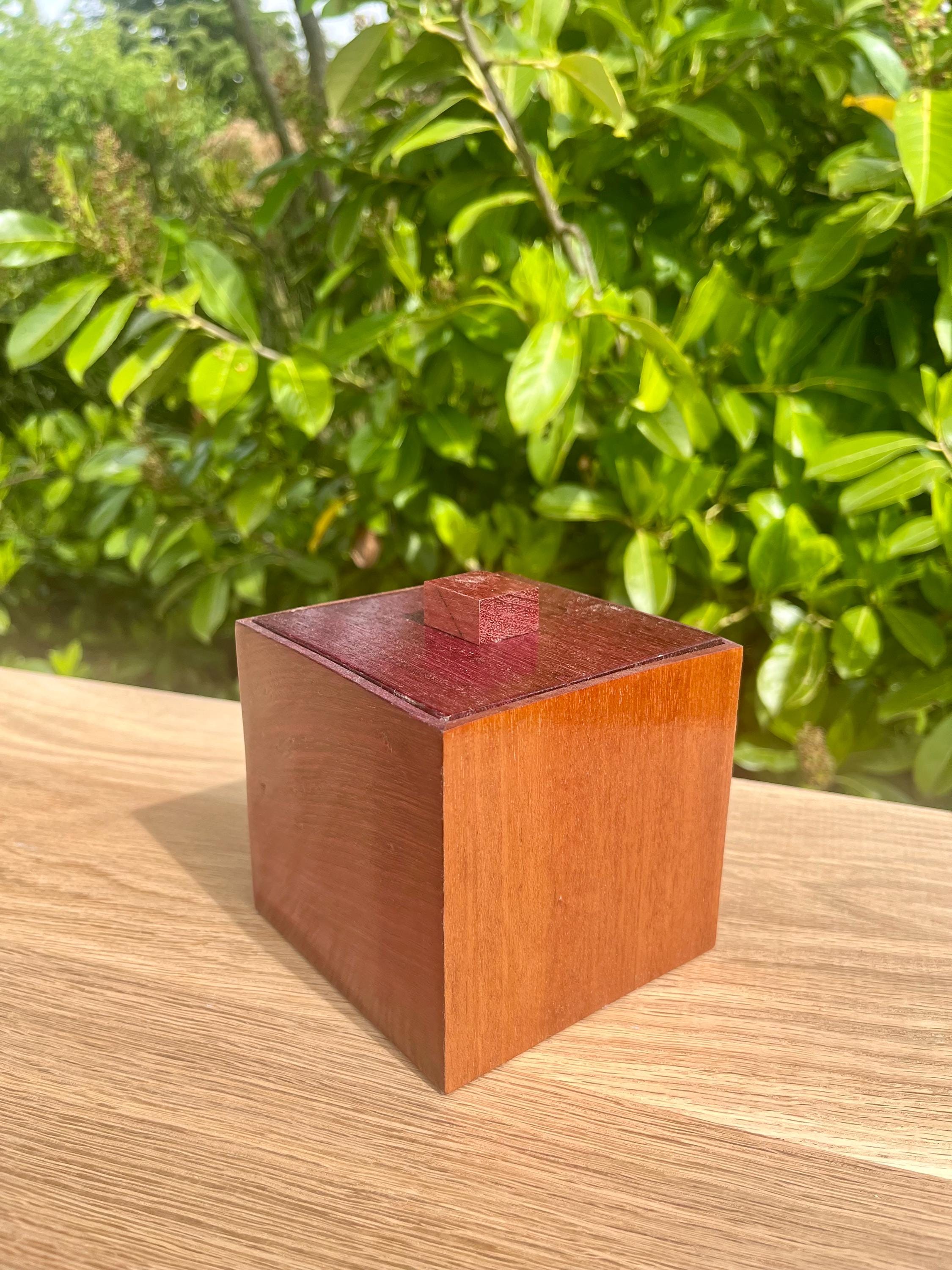 Handmade Mahogany & Purpleheart Keepsake Box: Reclaimed Wood, Blue Felt Lined