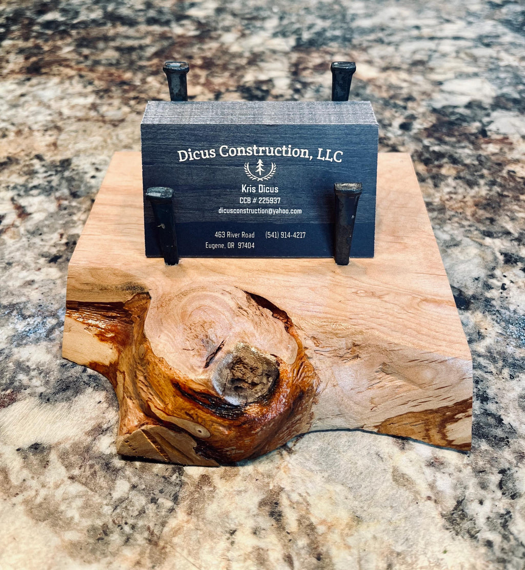 Live-Edge Alder Wood Business Card Holder: Rustic Desk Decor