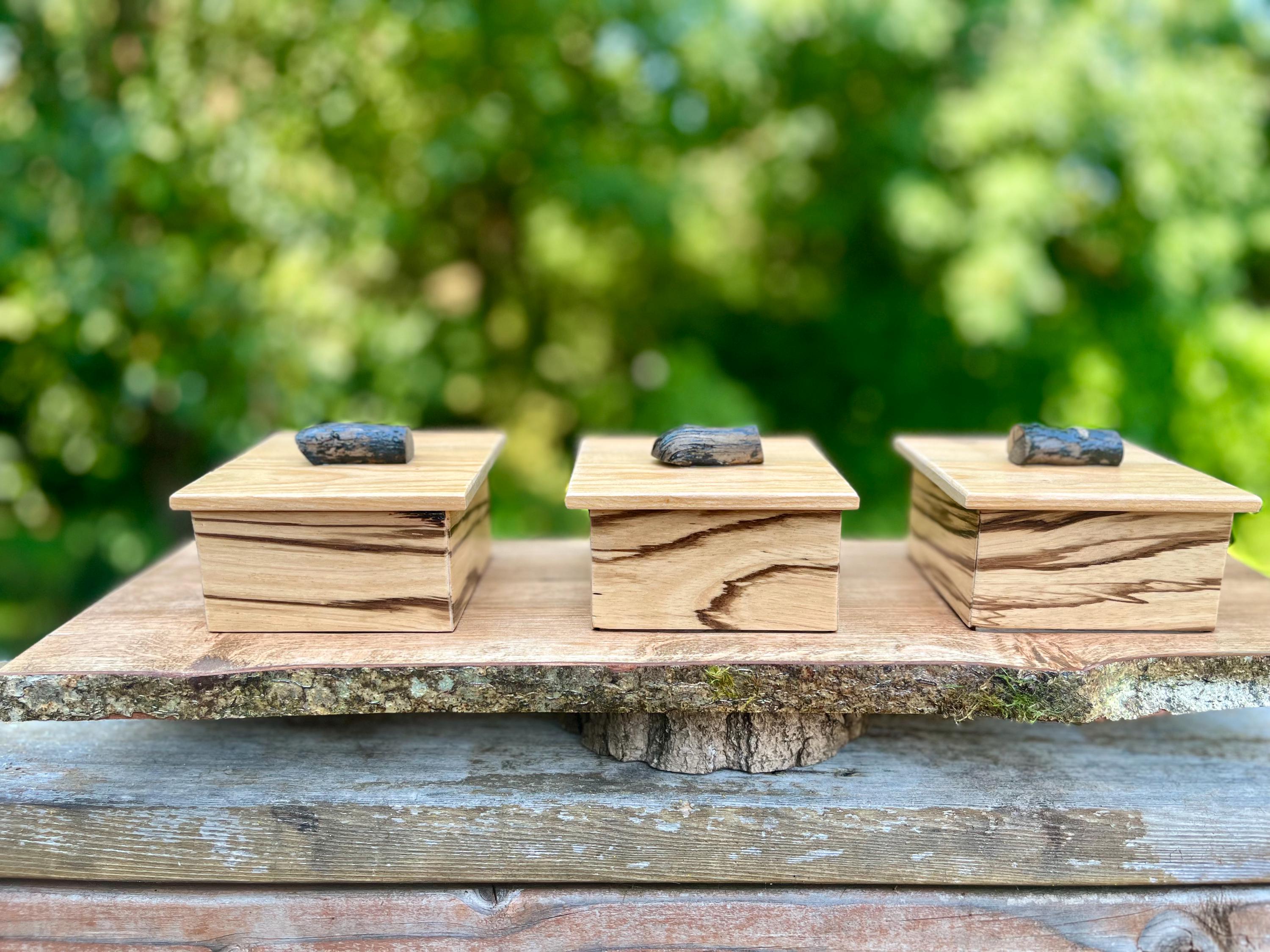 Handmade Zebrawood Box Set: Apple Wood Lids, Oregon Ash Tray