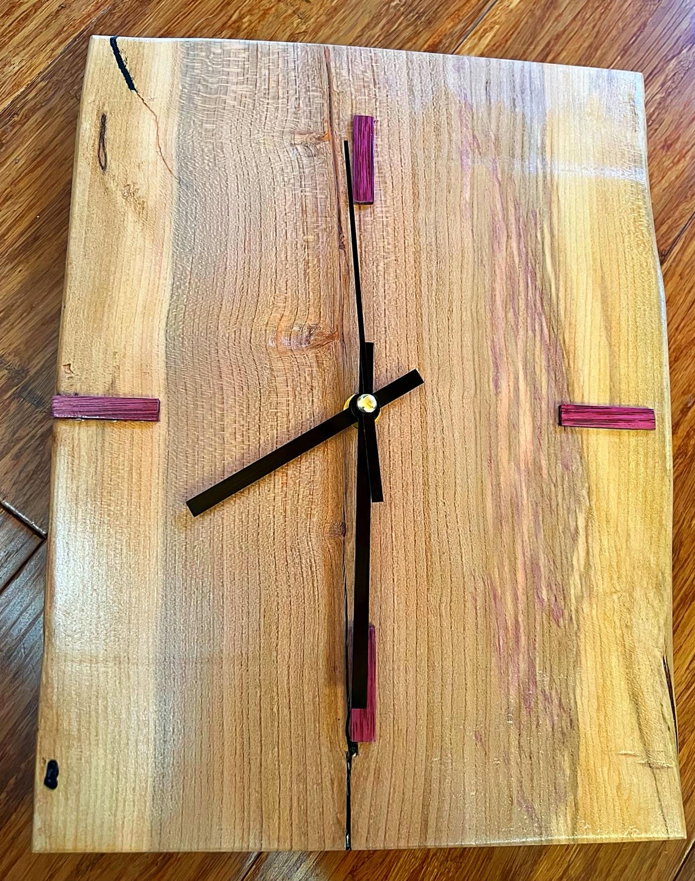 Handmade Clock with Live-edge Plum wood and Mahogany accents