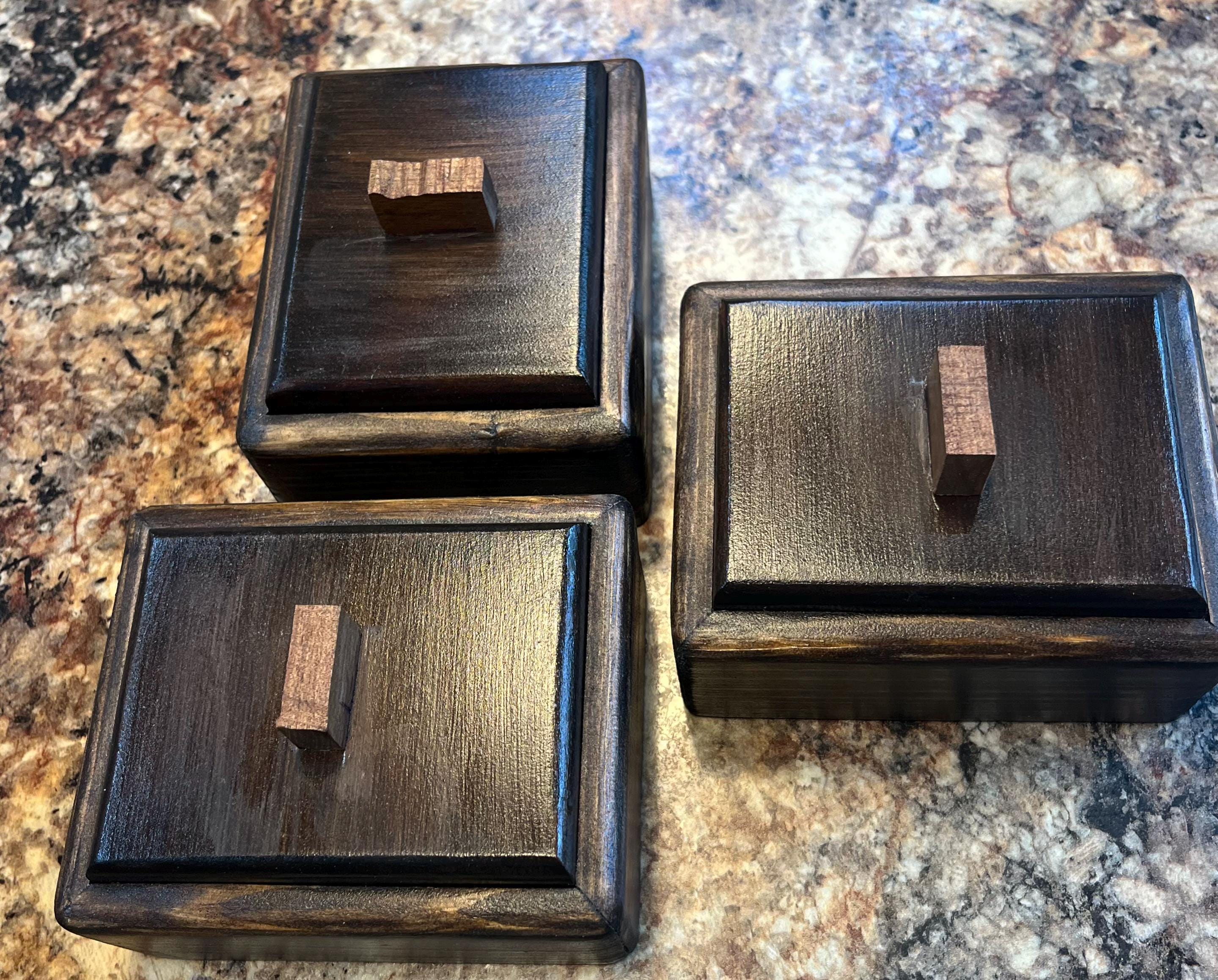 Handmade Spruce Wood Jewelry Box Set – Raw Walnut Pulls, Purple Felt Lined