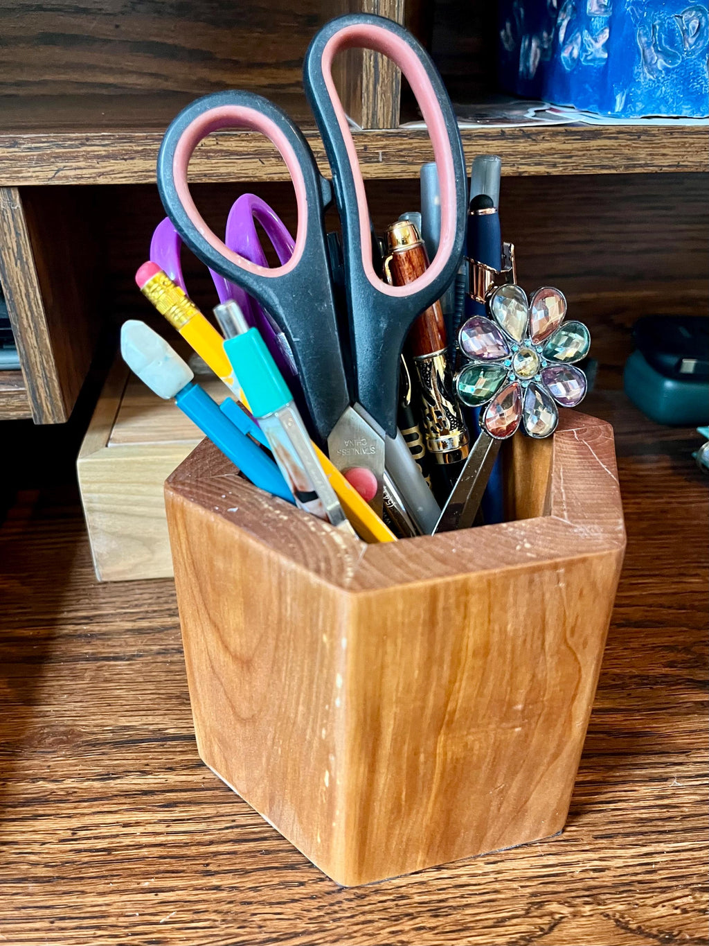 Handmade Apple Wood Pen & Pencil Holder | Locally Grown Heirloom Wood | Rustic Desk Organizer