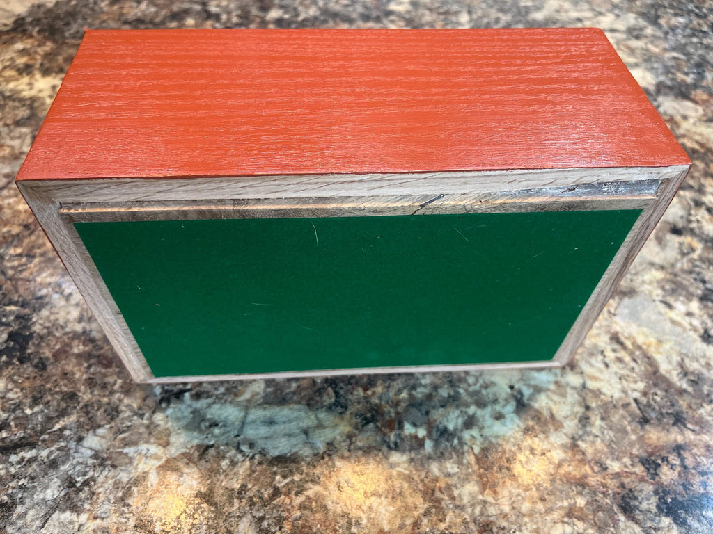 Handmade Recycled Oak Storage Box: Orange Milk Paint Finish, Felt Bottom