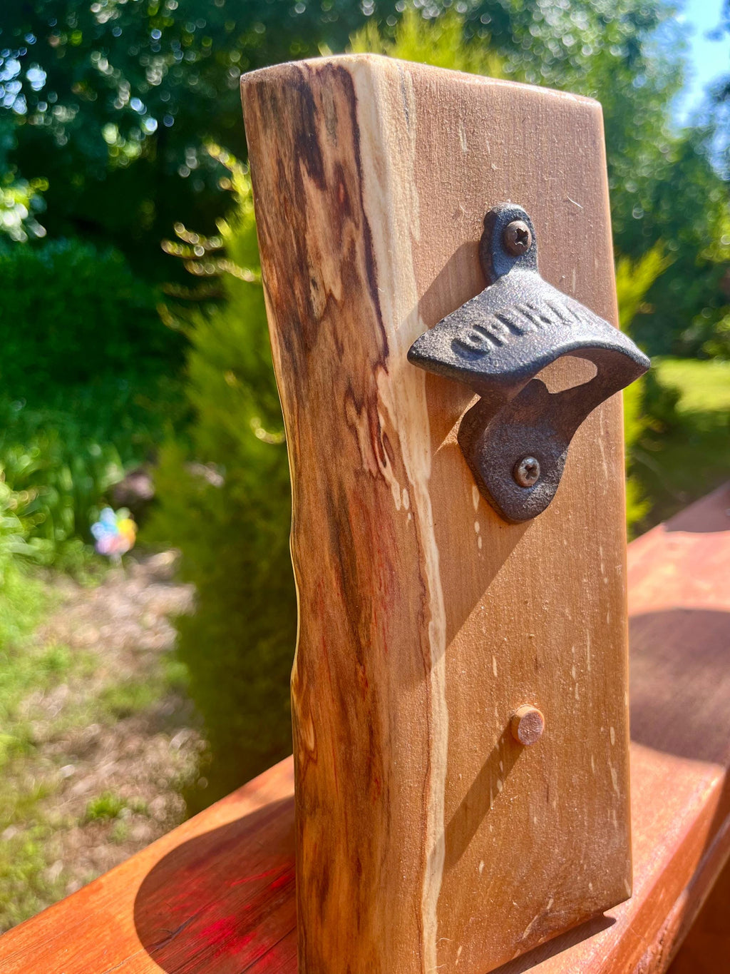Live Edge Apple Wood Bottle Opener: Rustic Wall Mounted Barware