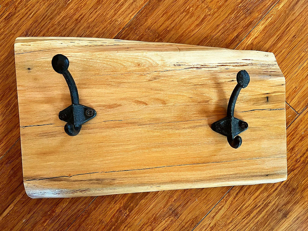 Live-Edge Apple Wood Coat Rack: Rustic Iron Hooks, Handmade