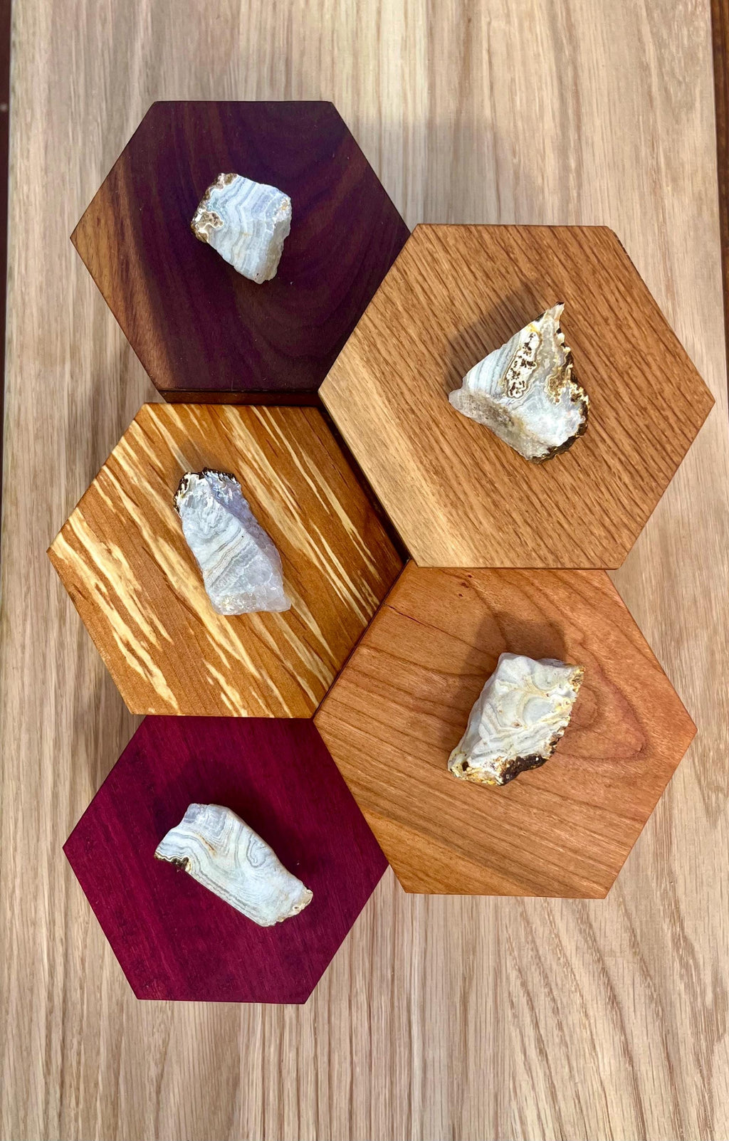 Honeycomb Jewelry Box: Mixed Wood & Oregon Thunderegg Lids
