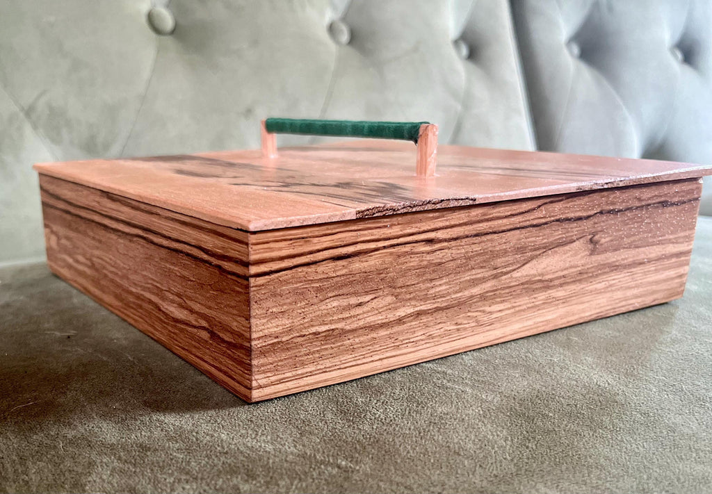 Handmade Zebrawood Jewelry Box: Alder Lid, Thread-Wrapped Handle
