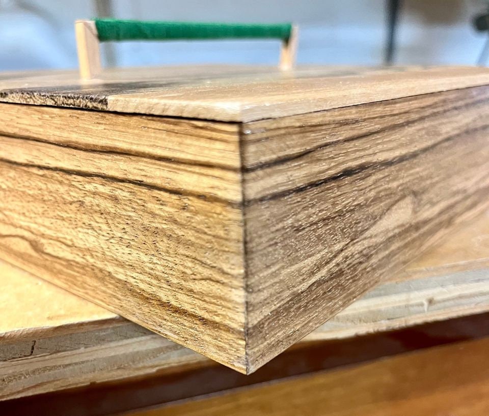 Handmade Zebrawood Jewelry Box: Alder Lid, Thread-Wrapped Handle