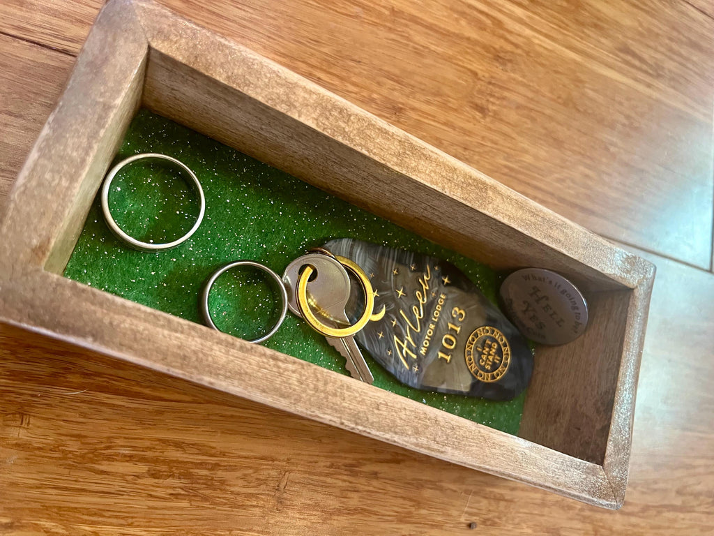 Handmade Plum Wood Jewelry Tray | Live-Edge with Green Felt