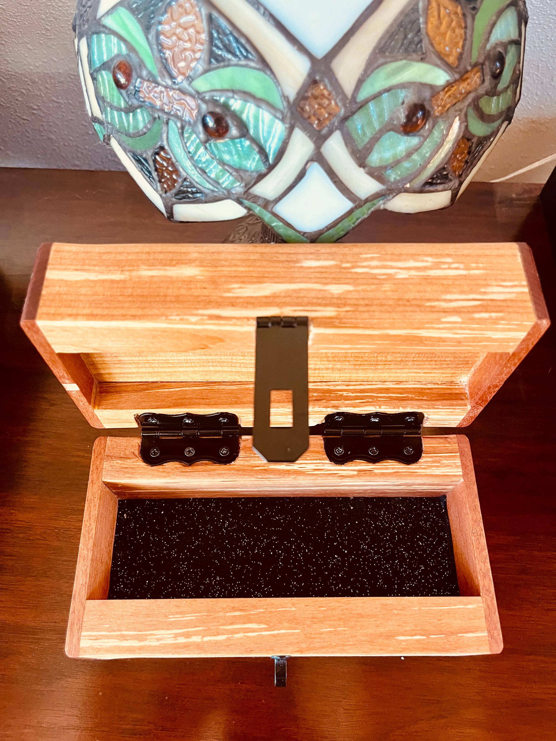 Handmade Alder & Mahogany Jewelry Box: Tung Oil Finish, Sparkle Black Felt