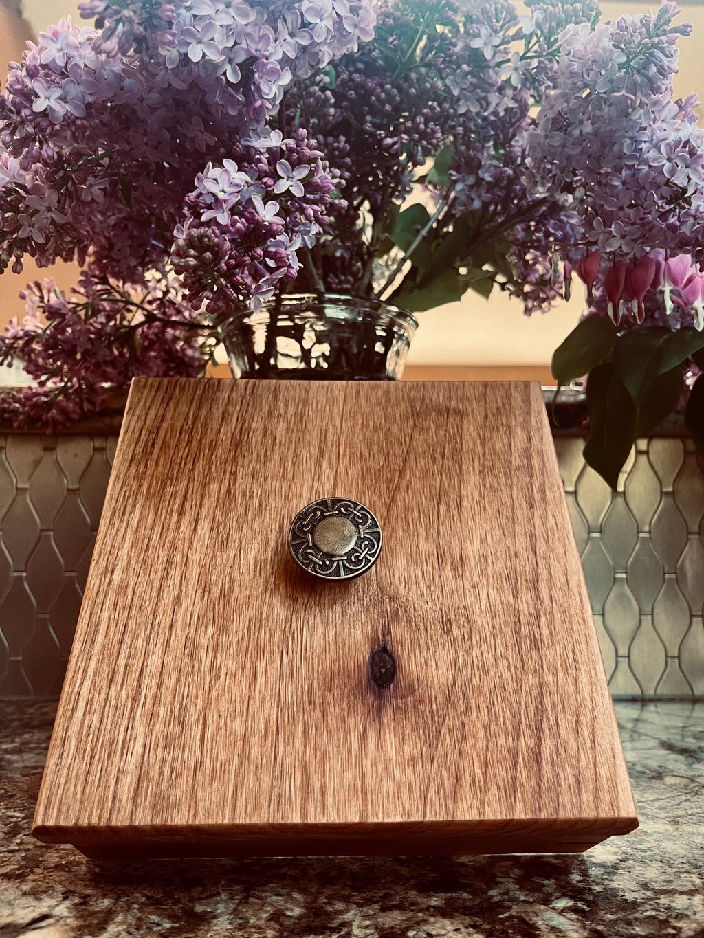 Reclaimed Cherry Wood Jewelry Box: Vintage Handle, Cedar Dividers