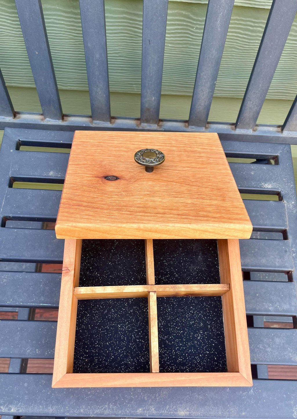 Reclaimed Cherry Wood Jewelry Box: Vintage Handle, Cedar Dividers
