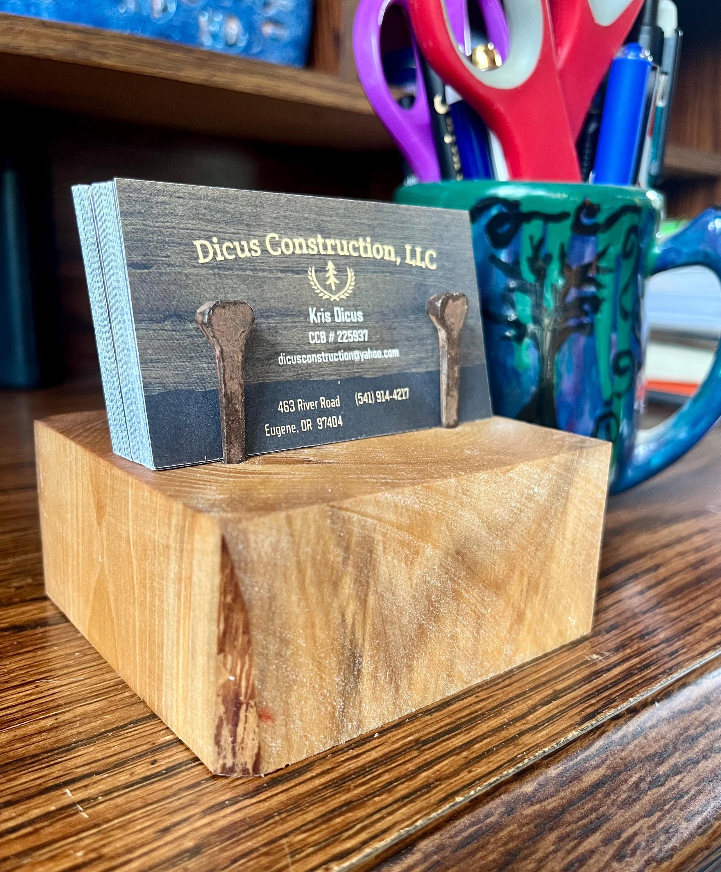 Handmade Gingko Wood Business Card Holder: Rustic Desk Decor