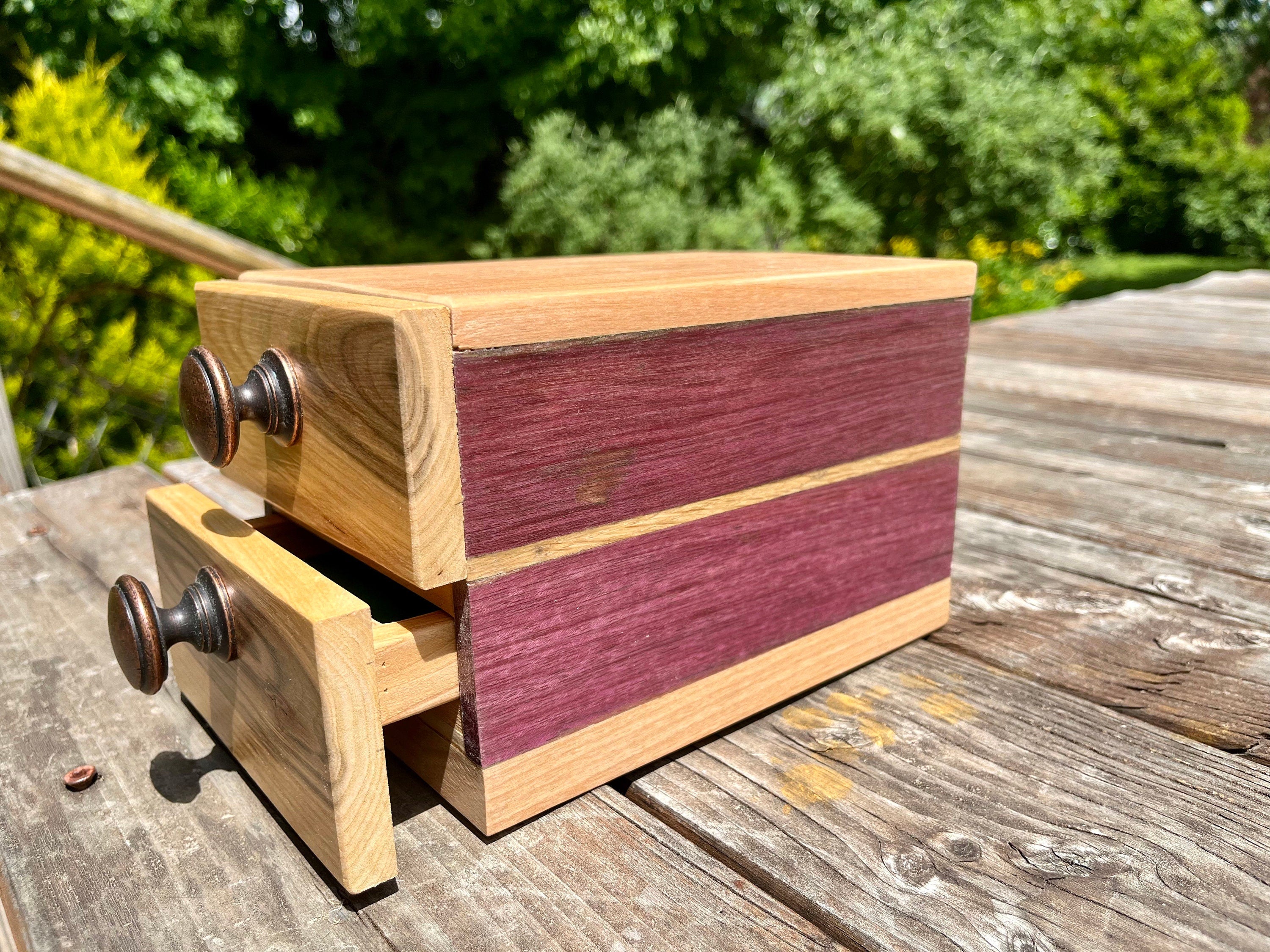 Handcrafted Padauk Wood Jewelry Box: Apple Wood Fronts & Cedar Drawers