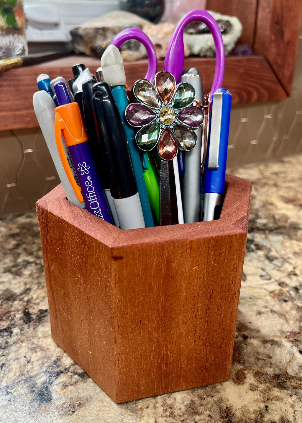 Handmade Mahogany Pen and Pencil Holder: Tung Oil Finish, Felt-Lined