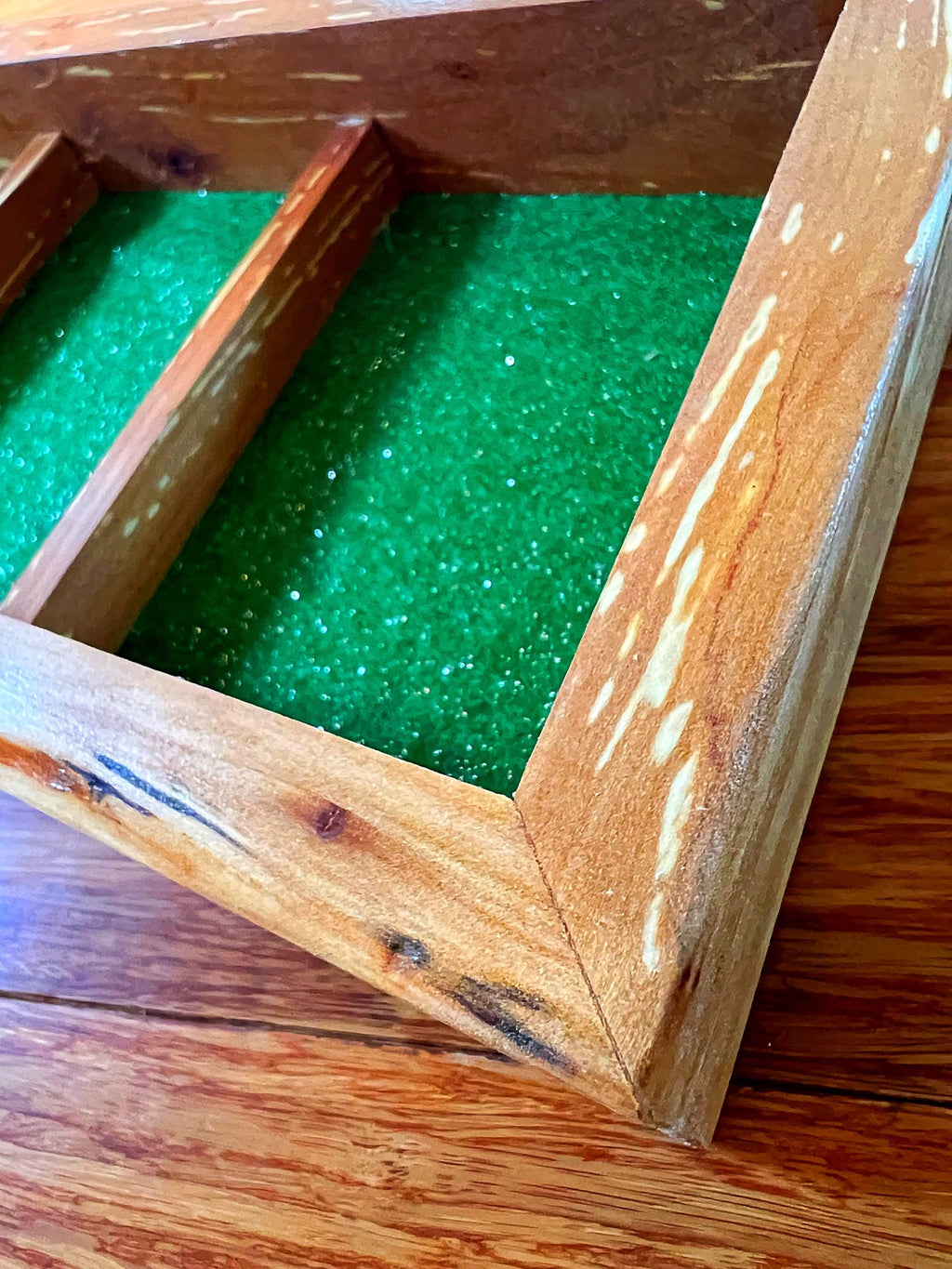 Handmade Live-Edge Apple Wood Jewelry Tray: Green Sparkle Felt Lined