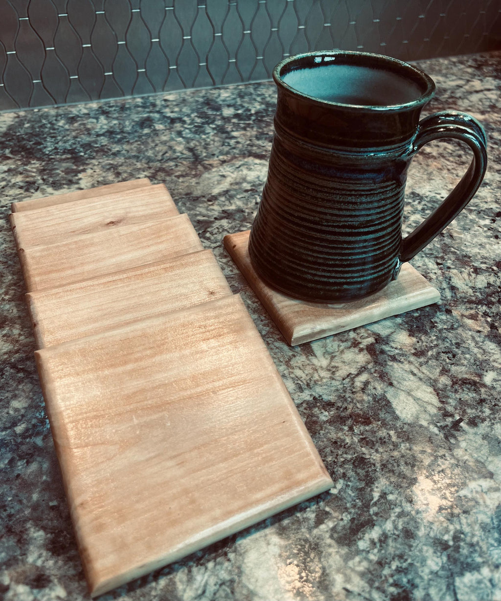 Apple Wood Coasters (Set of 6): Oregon Grown, Felt Backed
