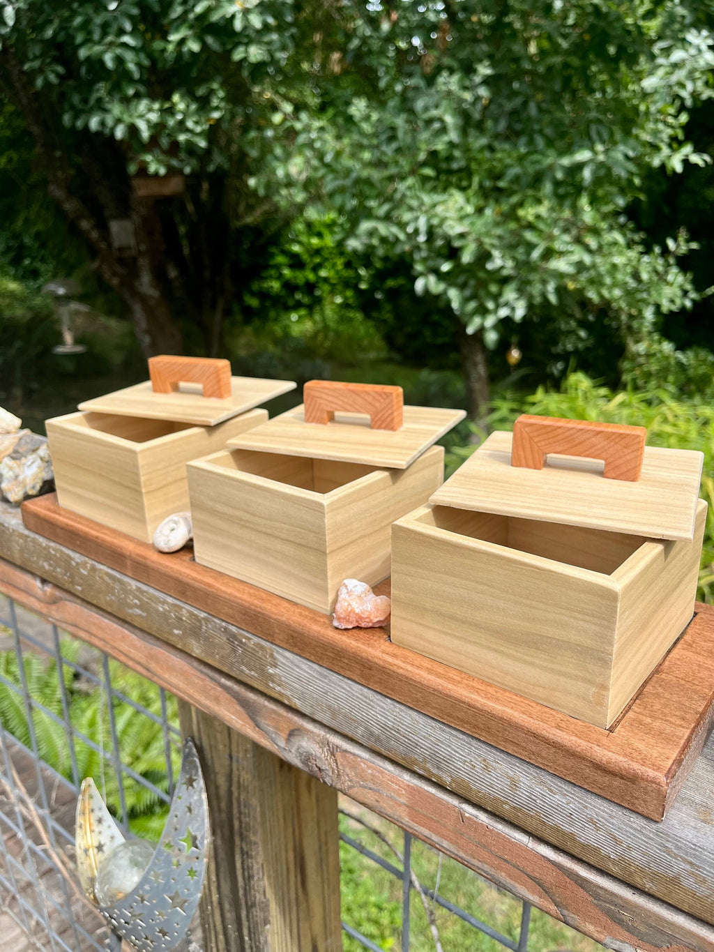 Up-cycled Wood Box Set: Poplar Boxes on Reclaimed Mahogany Tray