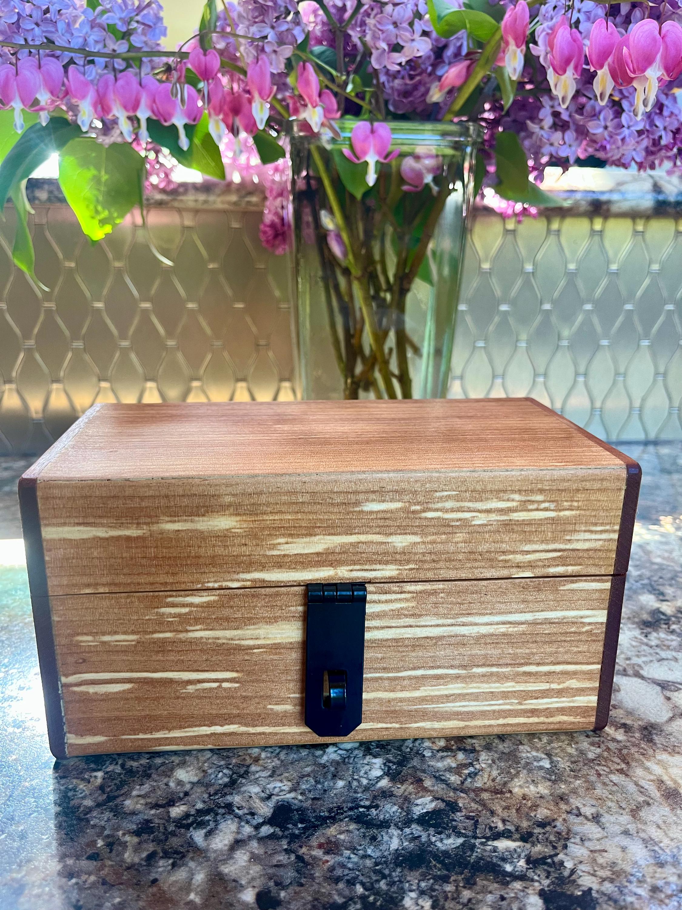 Handmade Alder & Mahogany Jewelry Box: Tung Oil Finish, Sparkle Black Felt