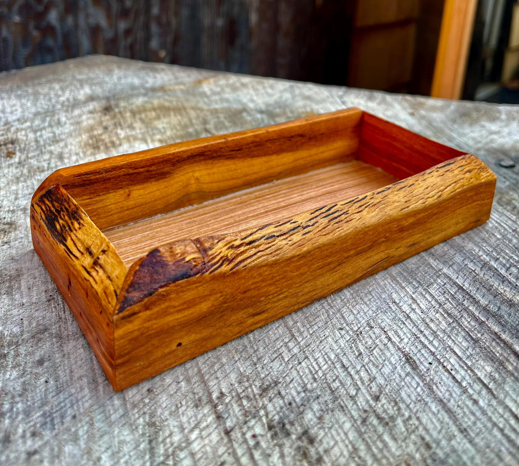 Live-Edge Yellow Plum Wood Jewelry Tray: Handmade Tung Oil Finish