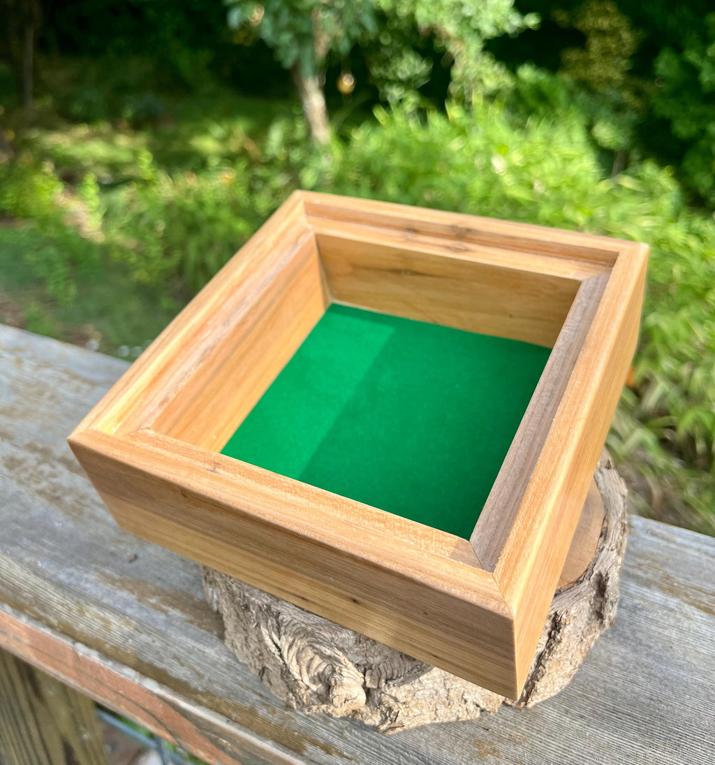Apple Wood Jewelry Box with Petrified Wood Lid: Green Felt Lined