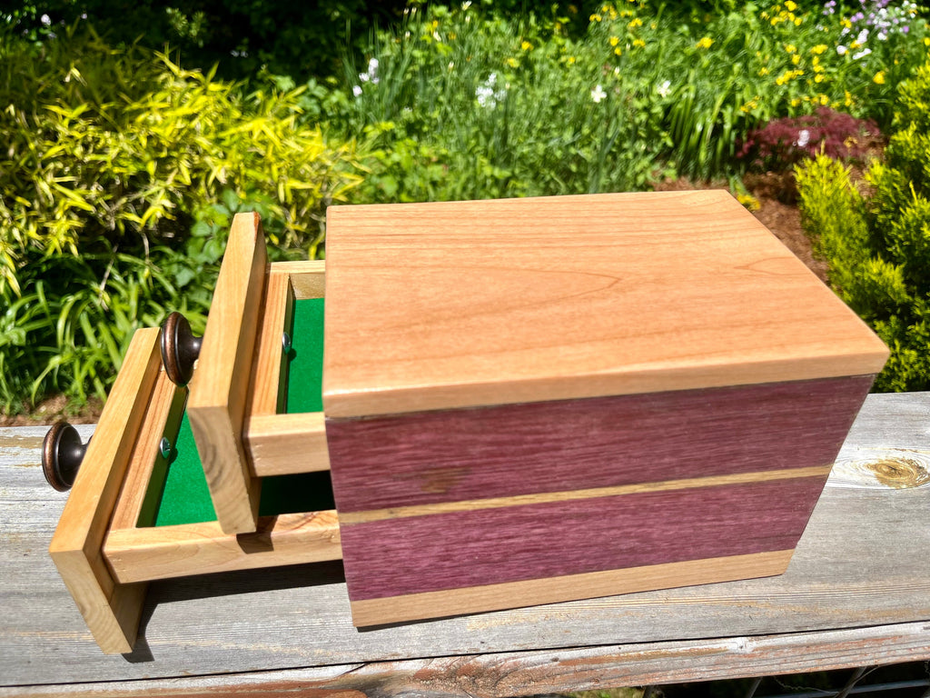 Handcrafted Padauk Wood Jewelry Box: Apple Wood Fronts & Cedar Drawers
