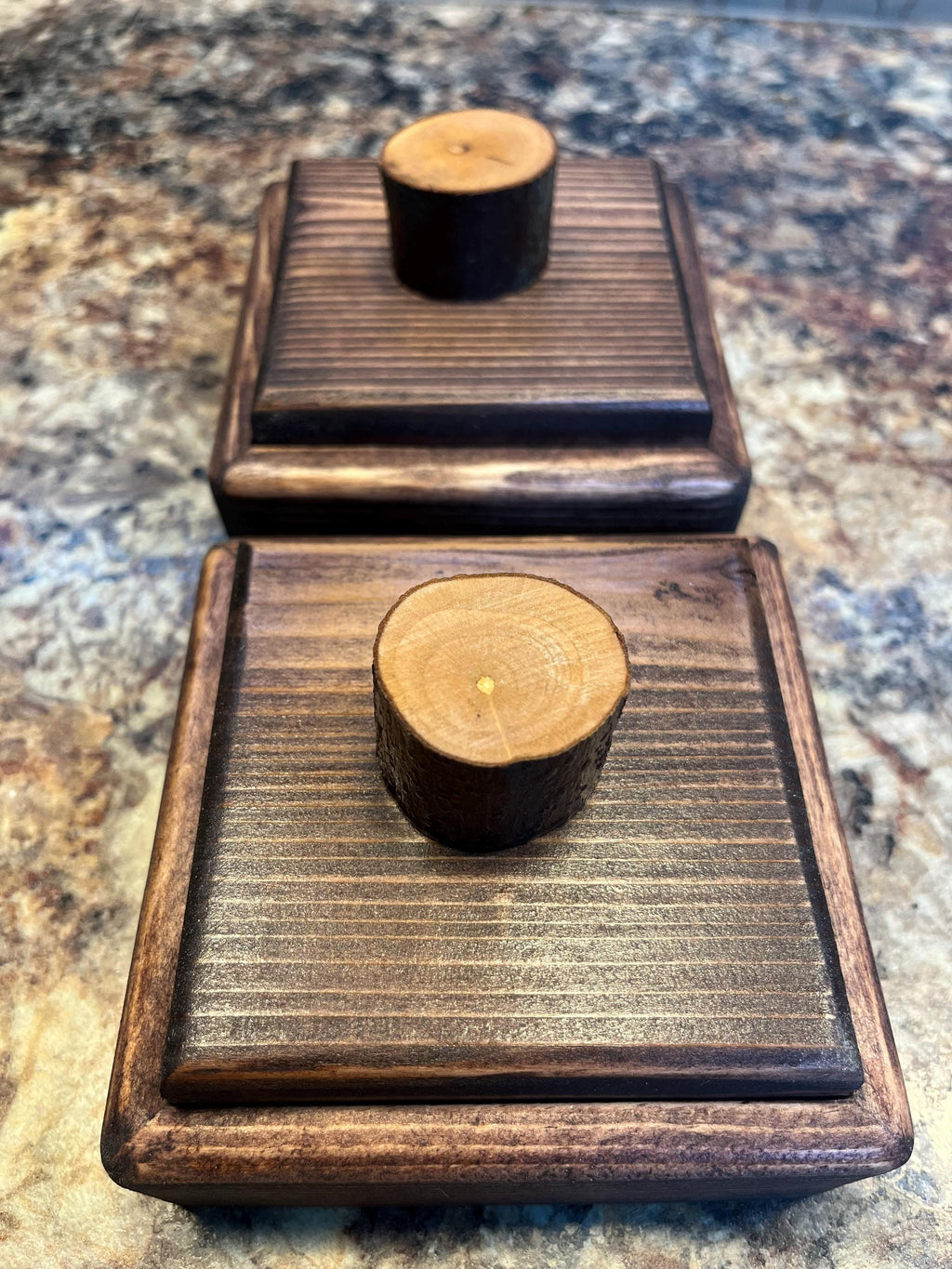 Handmade Spruce Wood Jewelry Box Set – Rustic Plum Wood Pulls, Purple Felt