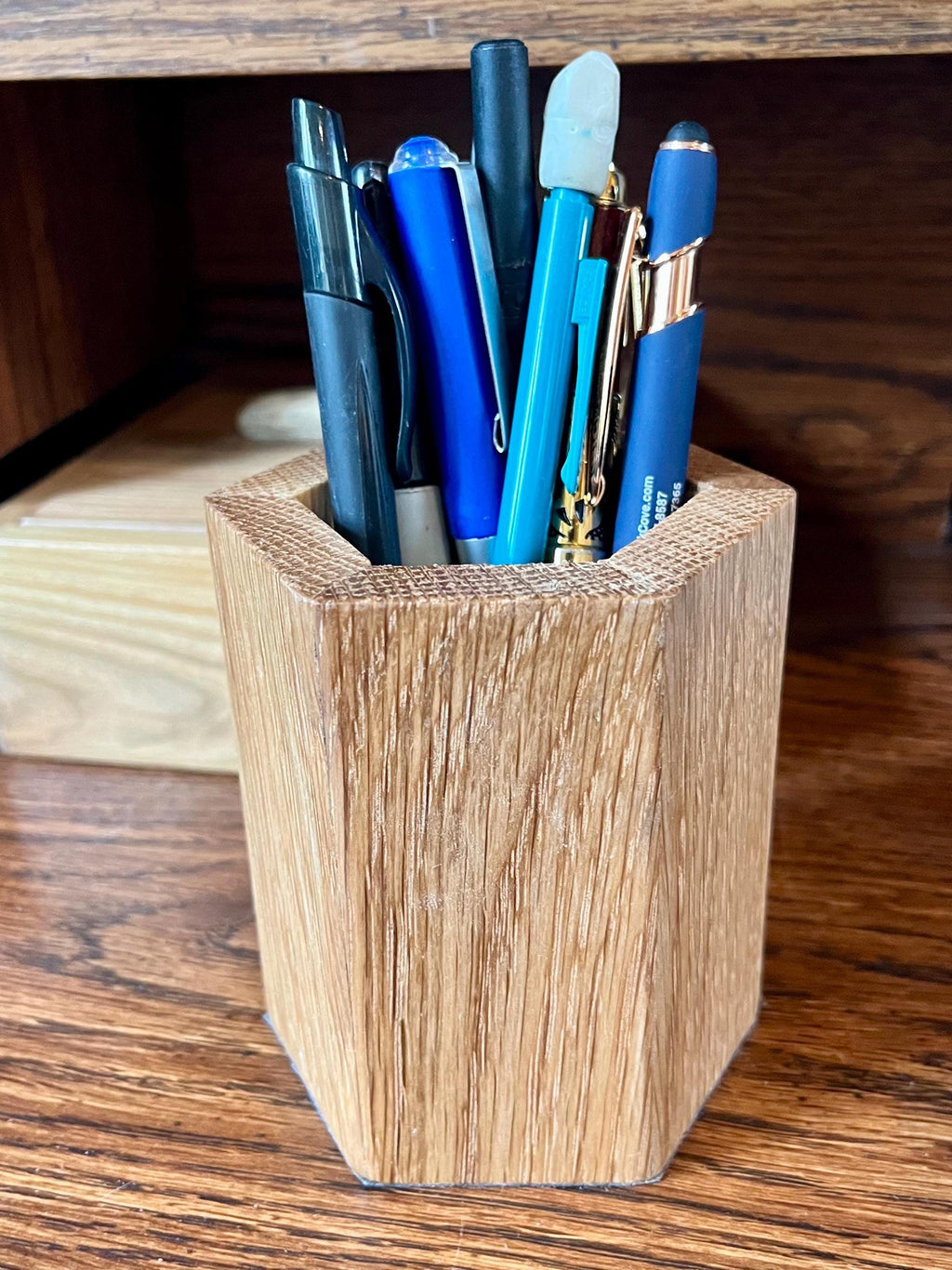 Handmade Reclaimed Oak Pen Holder | Rustic Desk Organizer