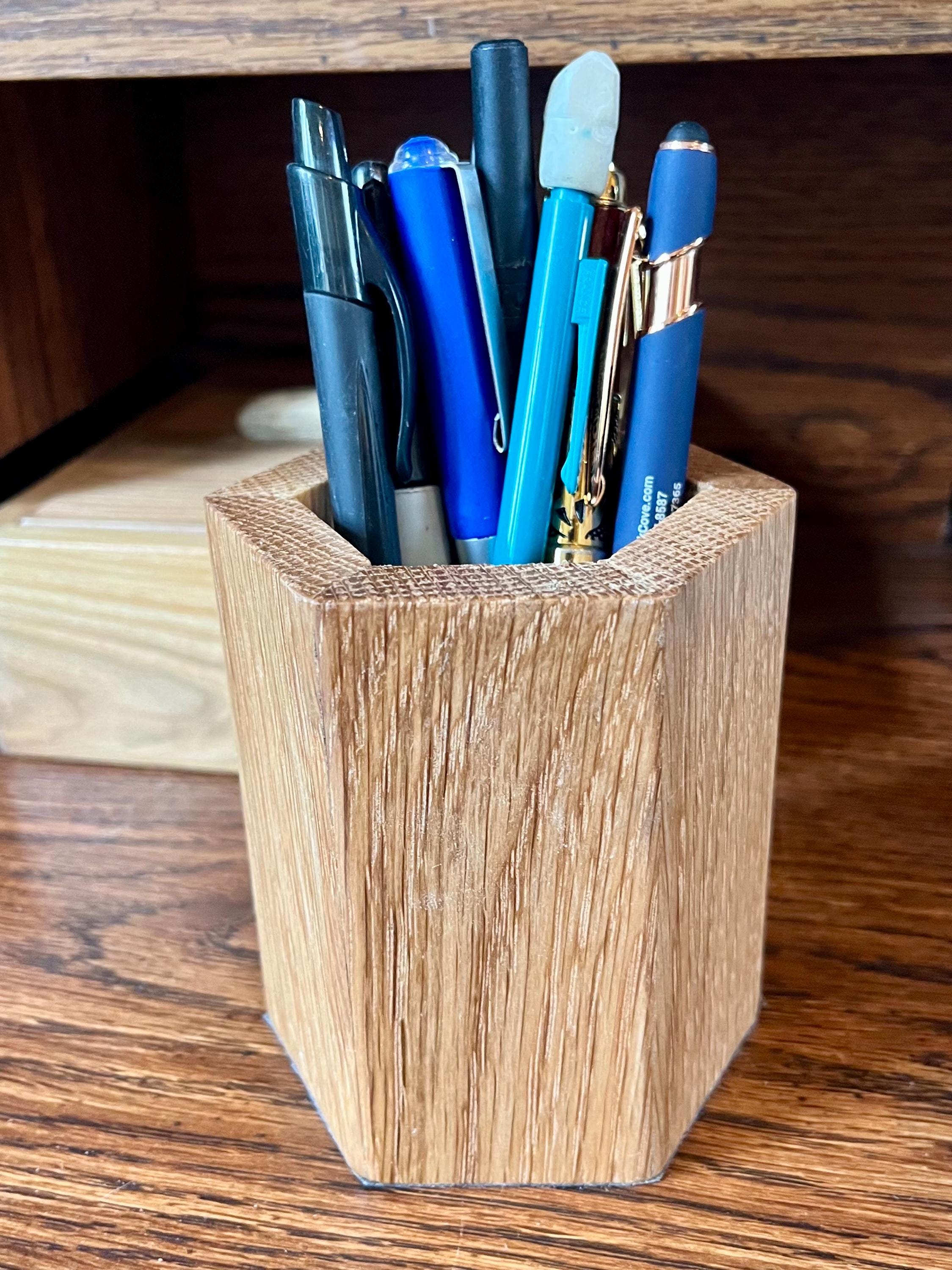 Handmade Reclaimed Oak Pen Holder | Rustic Desk Organizer