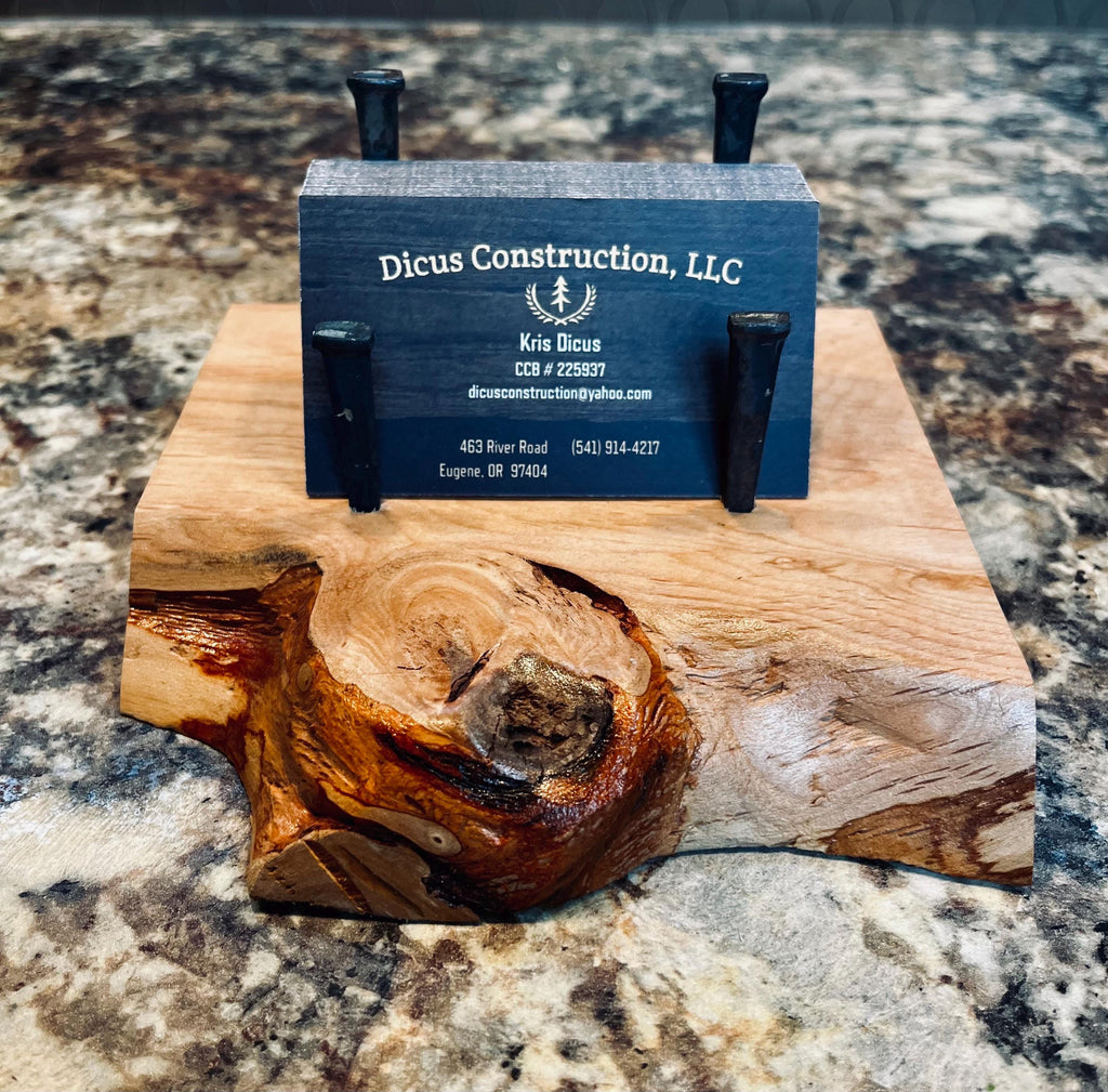 Live-Edge Alder Wood Business Card Holder: Rustic Desk Decor