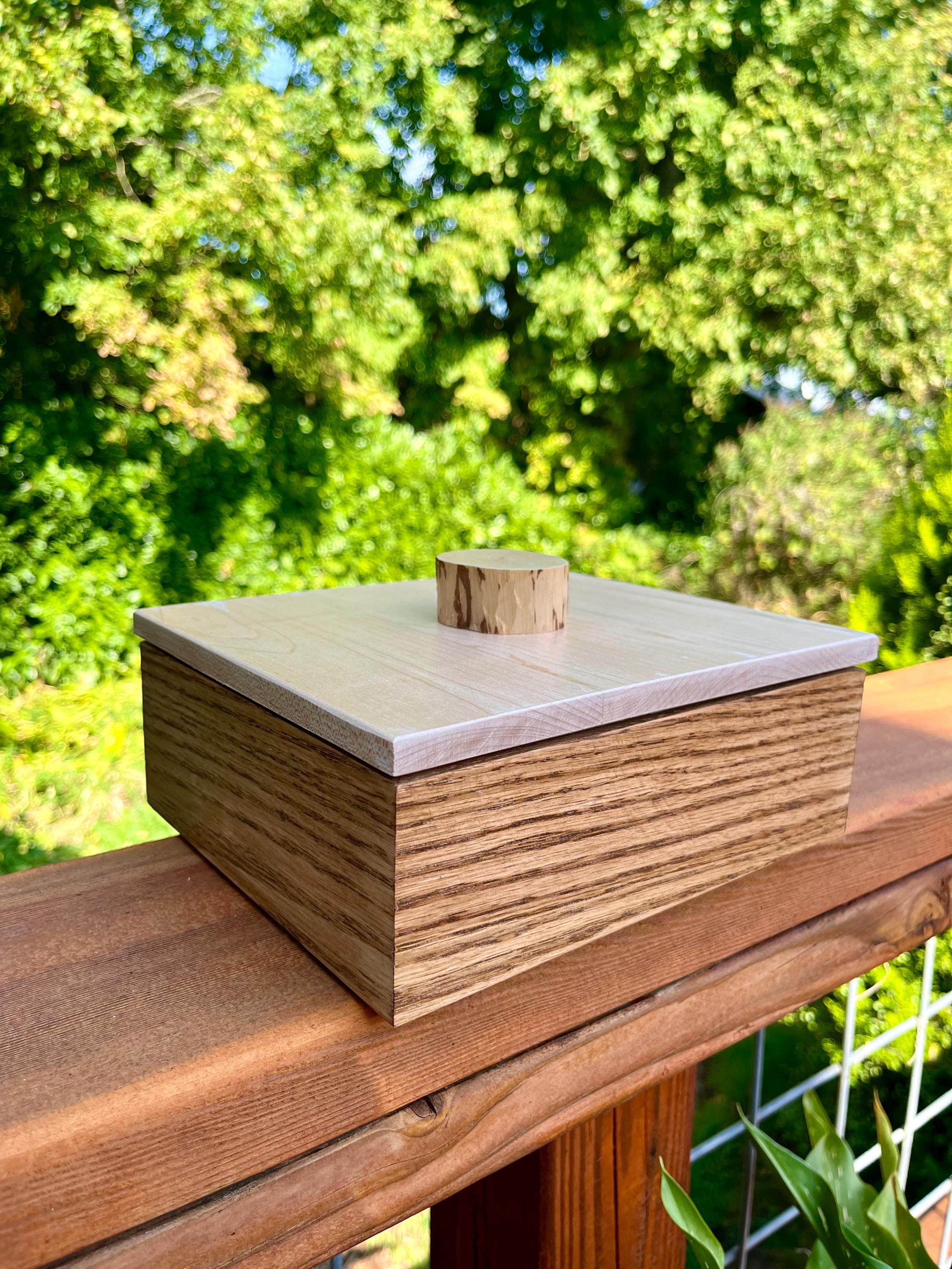 Handmade Solid Oak Jewelry Box: Rustic Maple Lid Storage