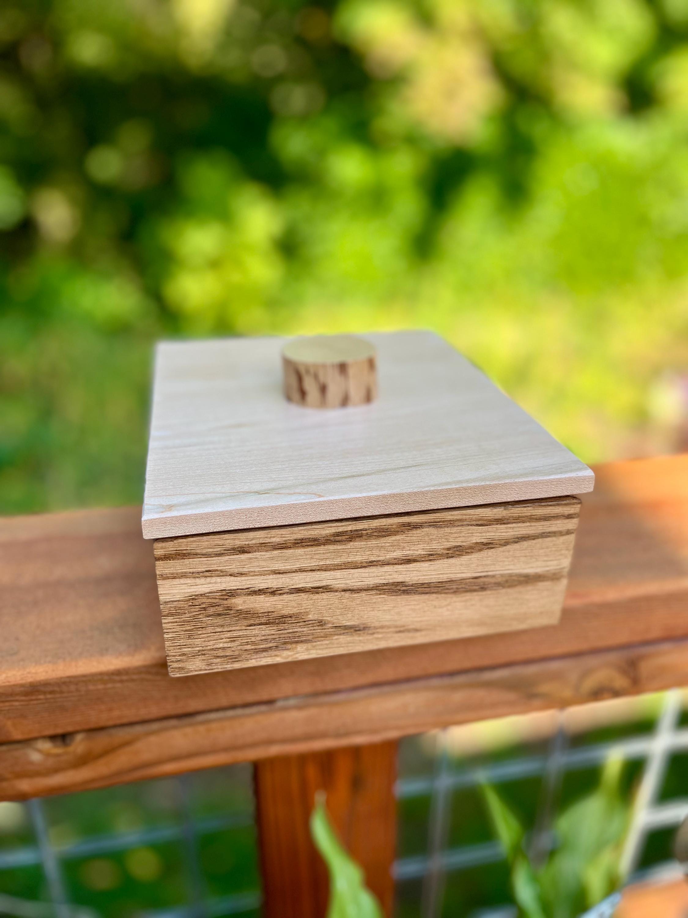 Handmade Solid Oak Jewelry Box: Rustic Maple Lid Storage