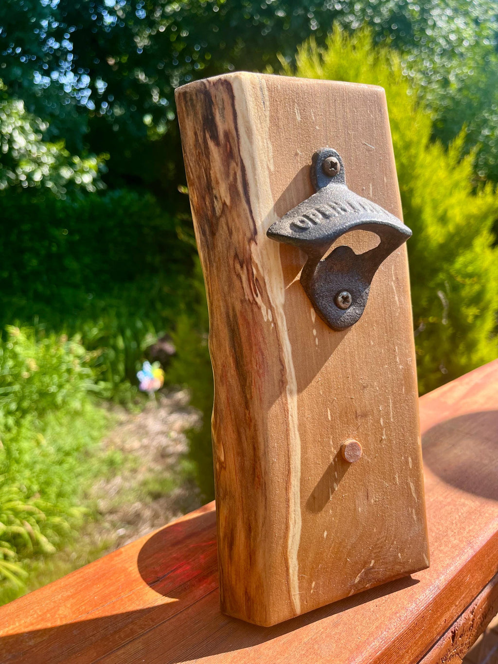 Live Edge Apple Wood Bottle Opener: Rustic Wall Mounted Barware
