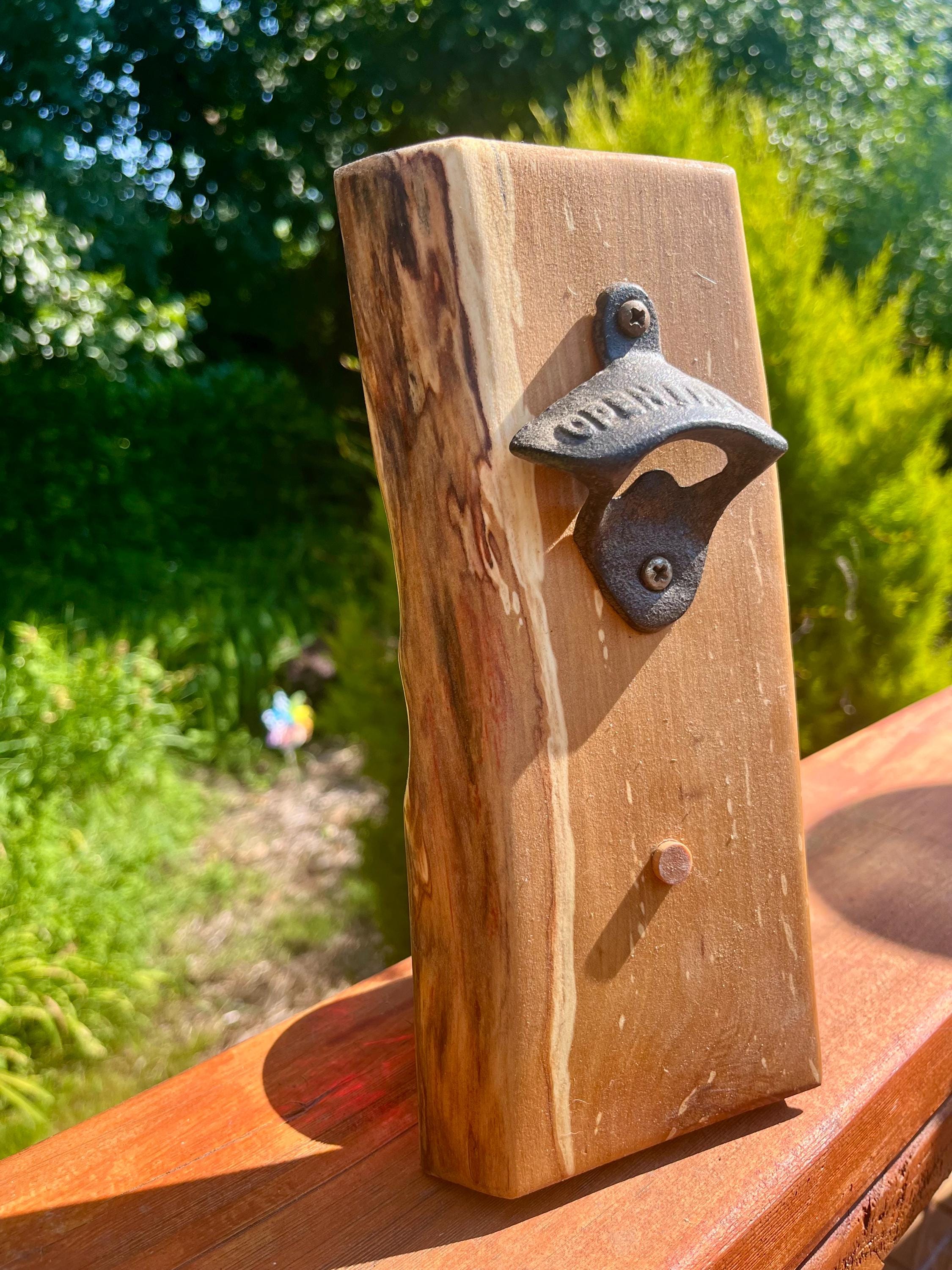 Live Edge Apple Wood Bottle Opener: Rustic Wall Mounted Barware