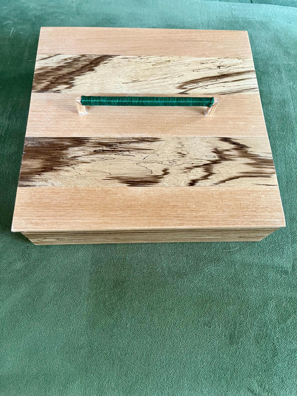 Handmade Zebrawood Jewelry Box: Alder Lid, Thread-Wrapped Handle