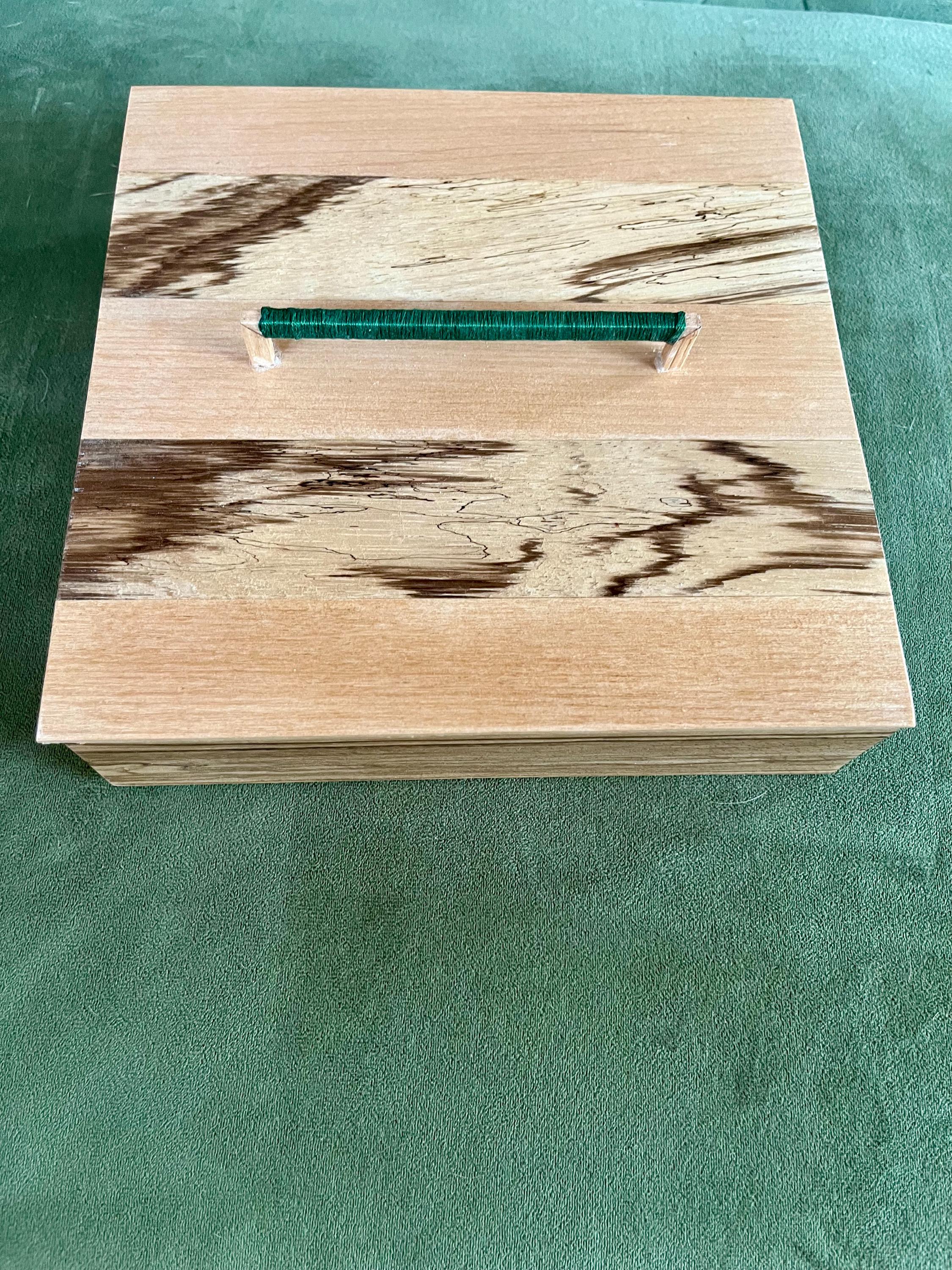 Handmade Zebrawood Jewelry Box: Alder Lid, Thread-Wrapped Handle