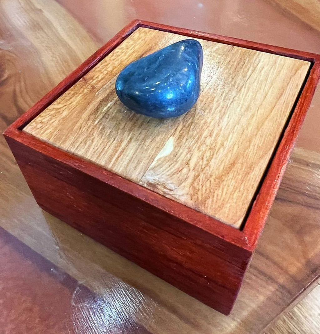 Handmade Padauk Wood Jewelry Box: Plum Wood Lid, Hematite Pull