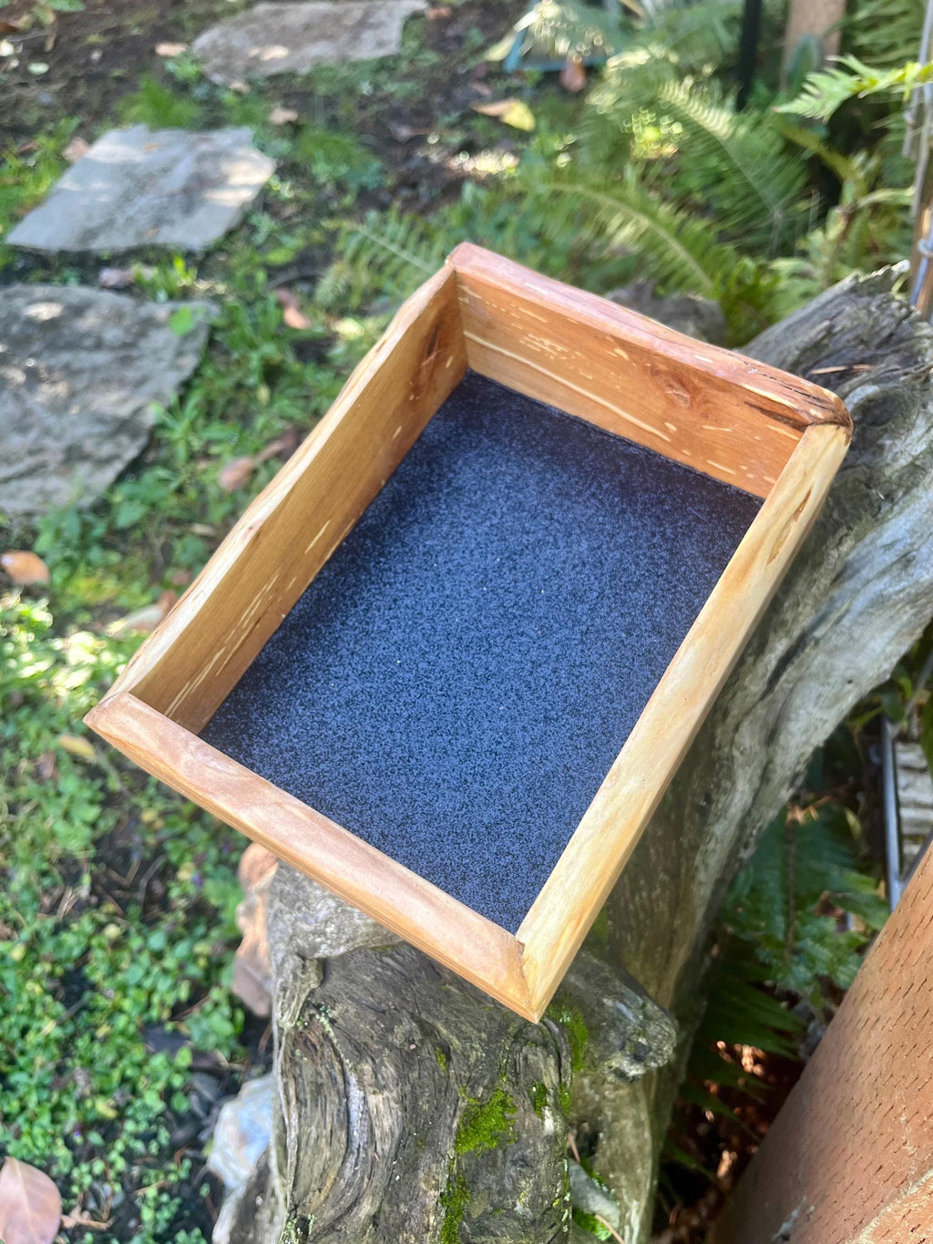 Handmade Apple Wood Jewelry Tray | Live-Edge, Sparkle Lining