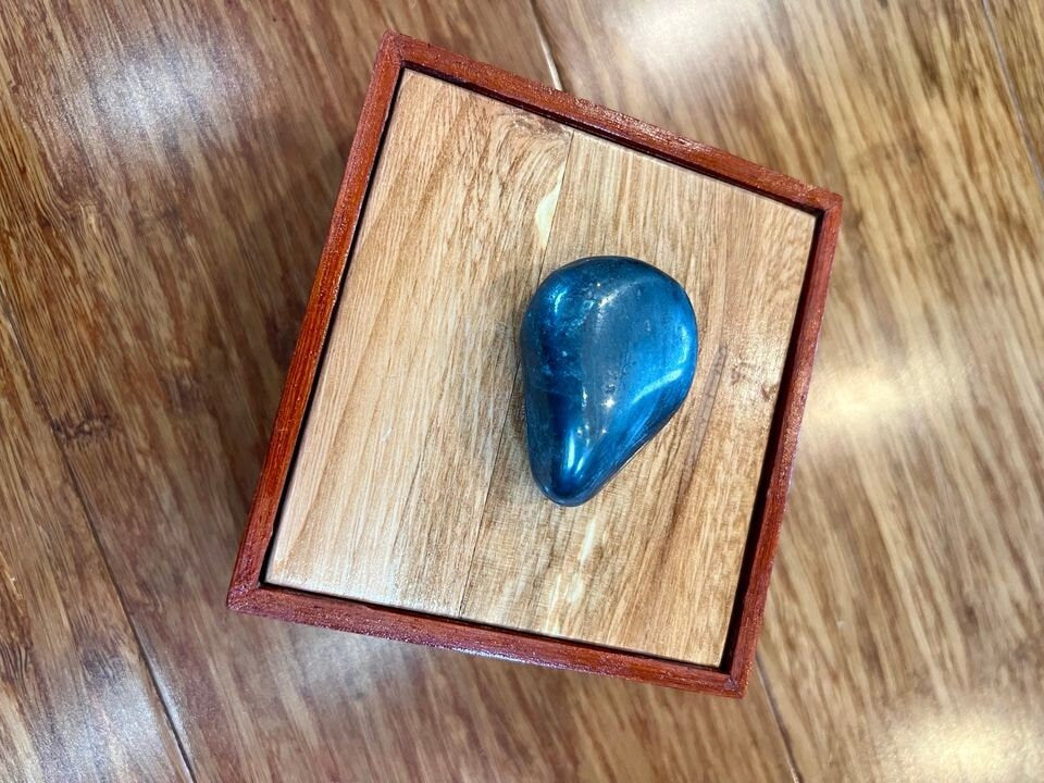 Handmade Padauk Wood Jewelry Box: Plum Wood Lid, Hematite Pull